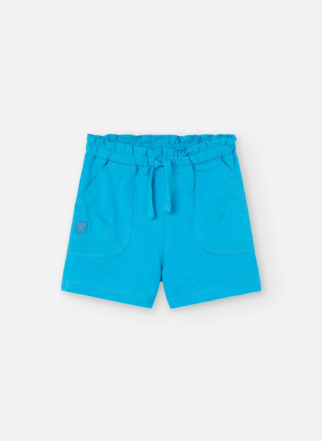 Short Uni En Coton Bleu