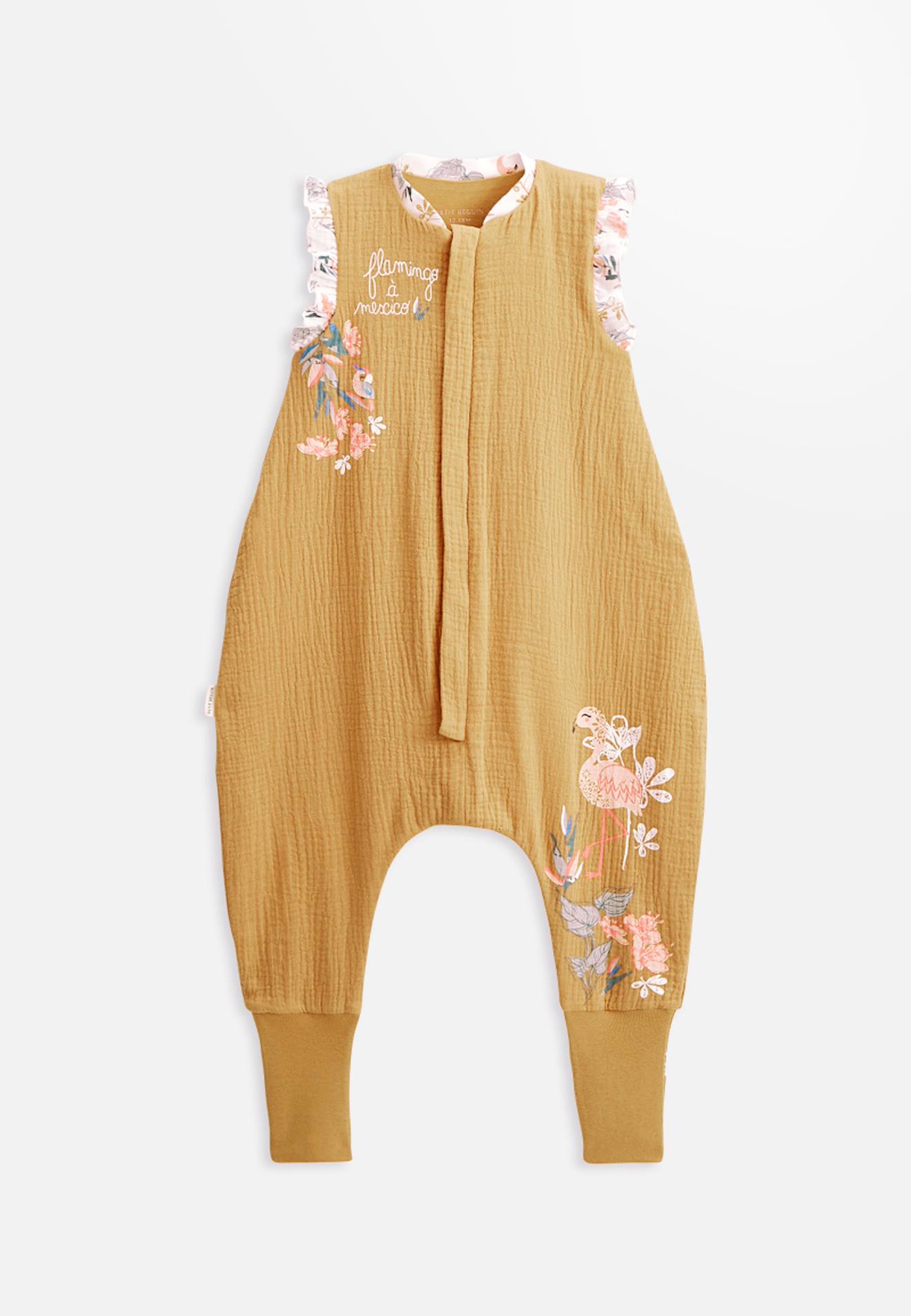 Turbulette D'été En Gaze De Coton Avec Pieds Retroussables Flamingo Ocre