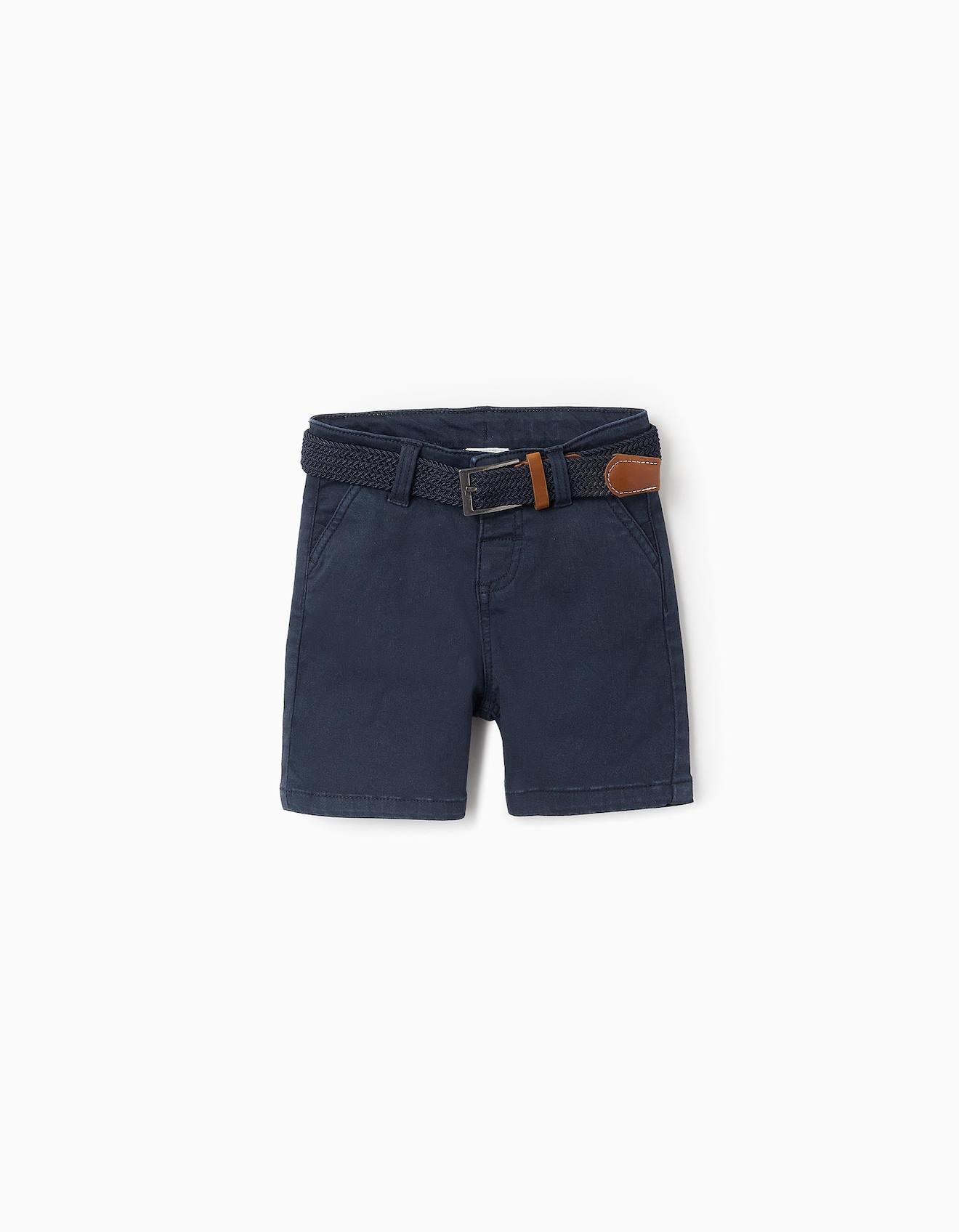 Short En Sergé Avec Ceinture Bleu Foncé
