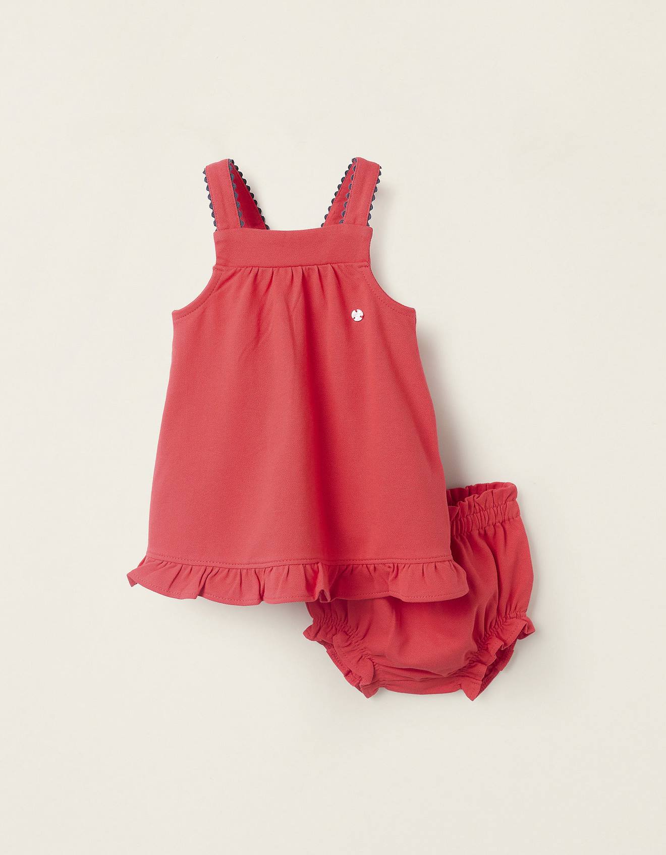 Robe + Bloomer Piqué Avec Volants Rouge