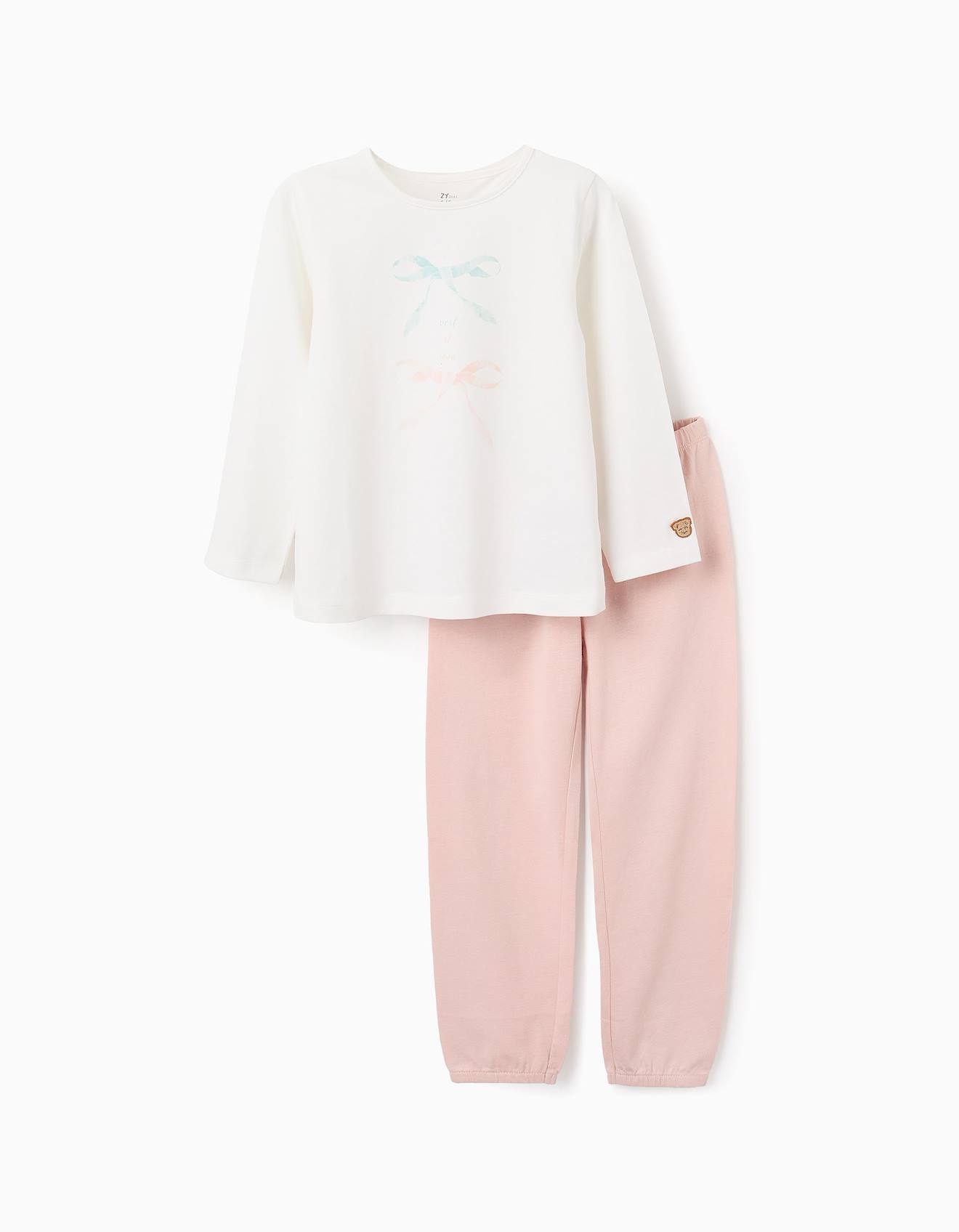 Pyjama T-shirt À Manches Longues + Pantalon Blanc