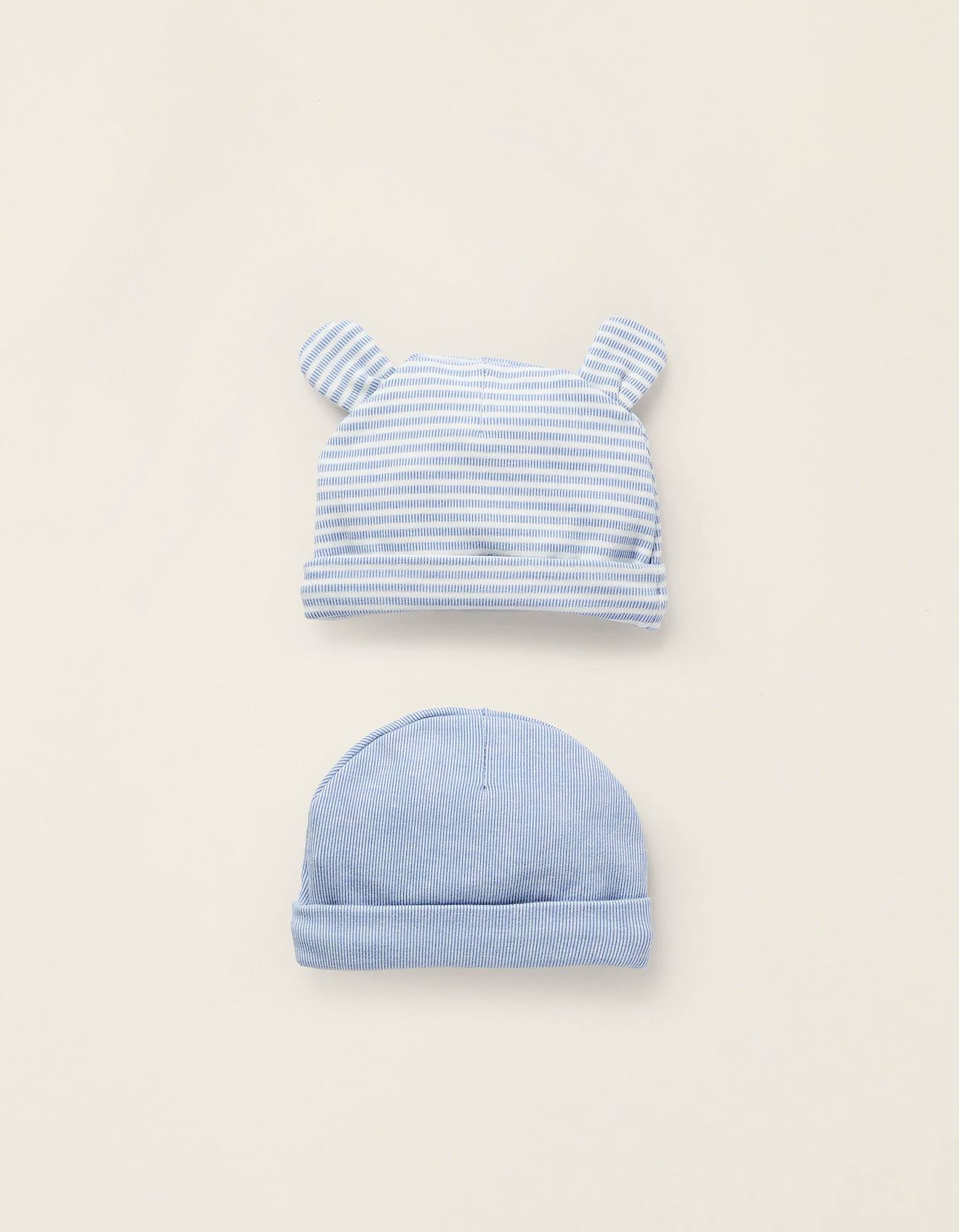 Pack 2 Bonnets Côtelés En Coton Bleu Clair