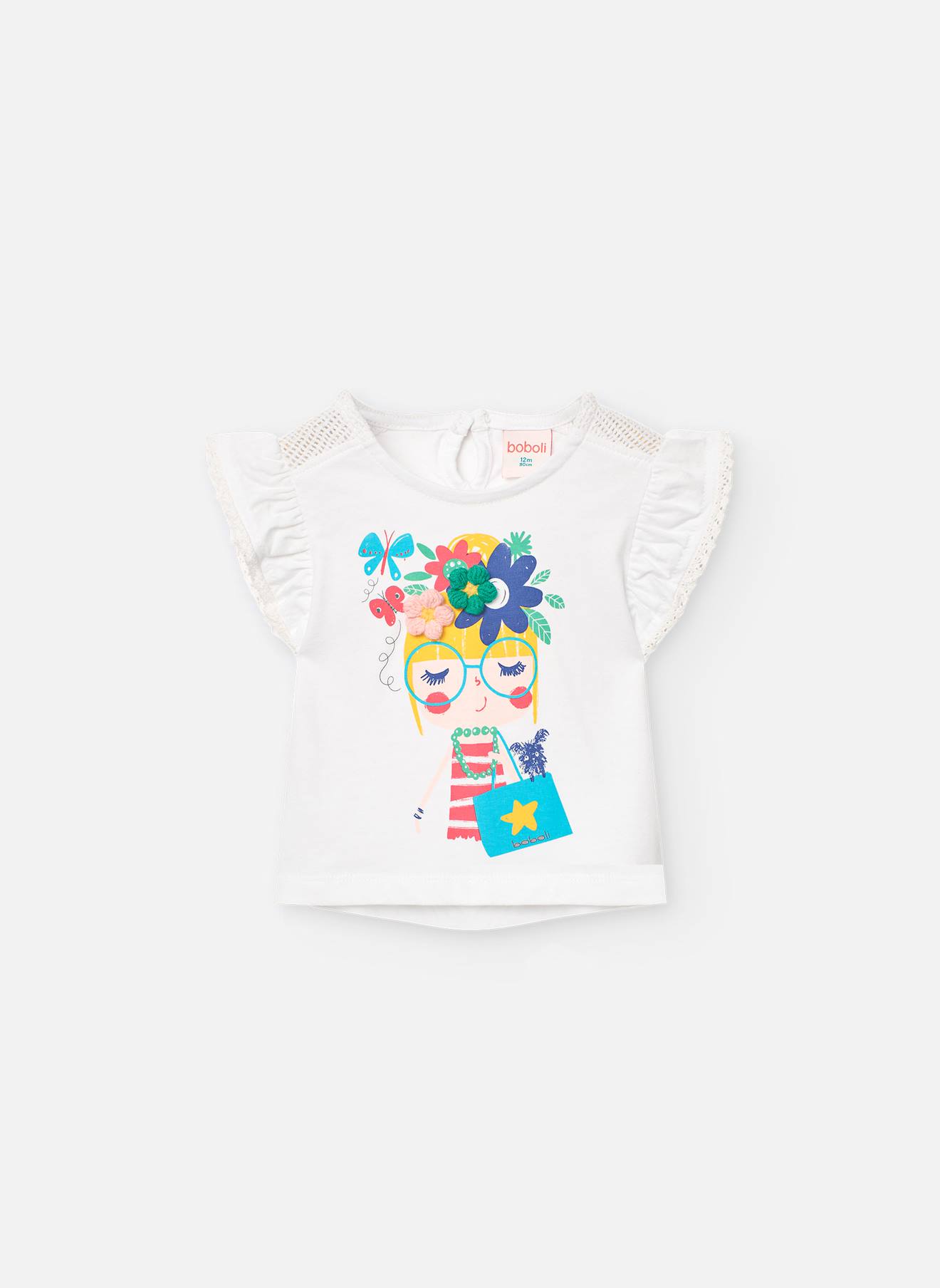 T-shirt Avec Volants Et Col Rond Blanc