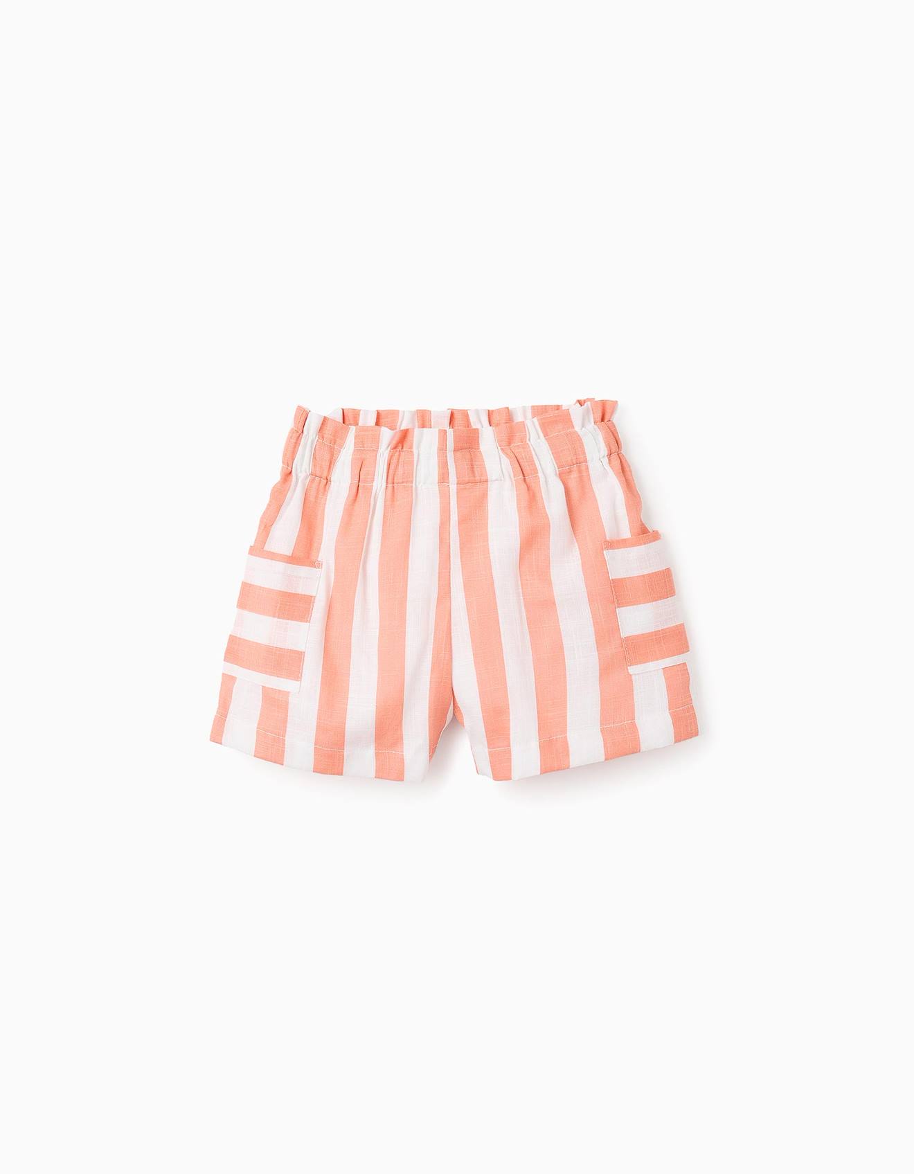 Short En Coton À Rayures Orange