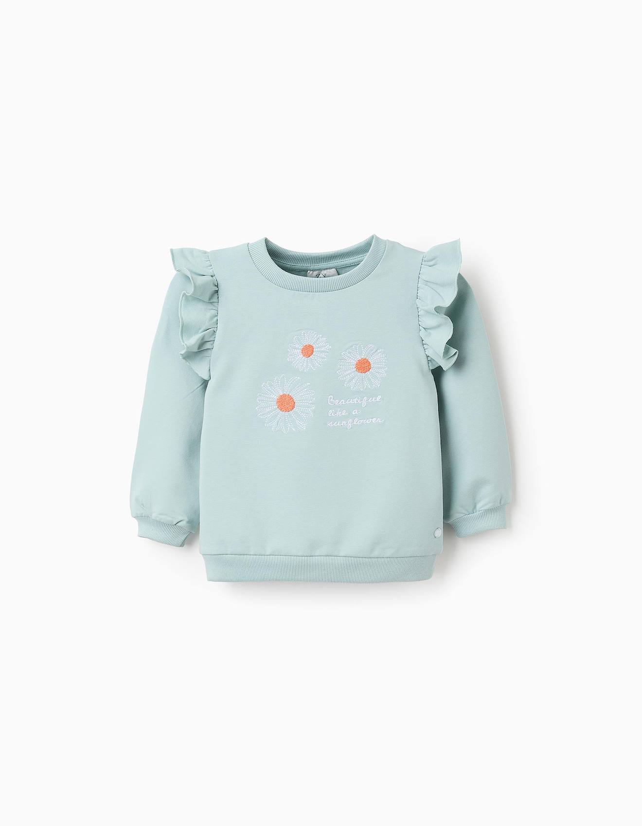Sweat Avec Broderies Et Volants Bleu Clair