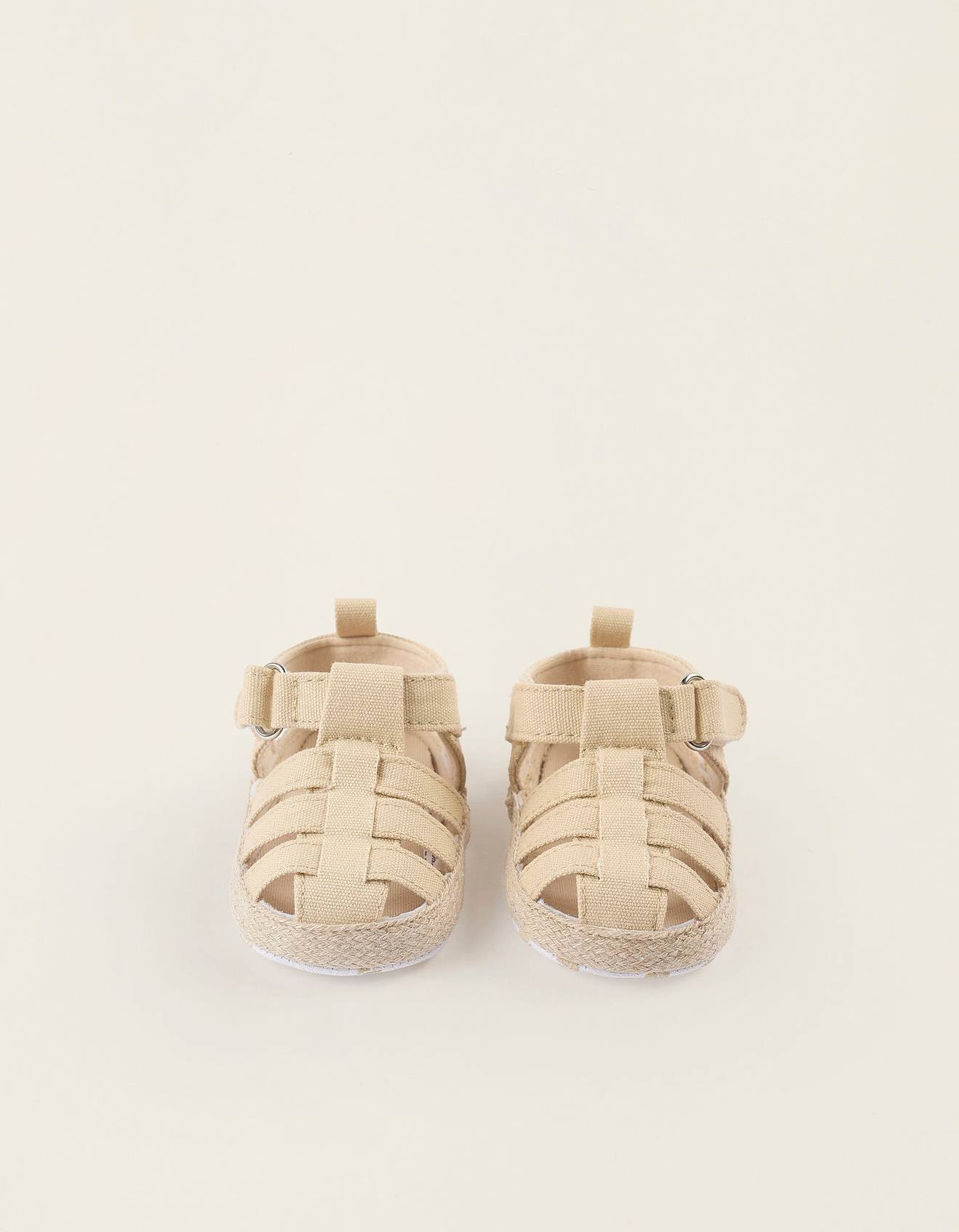 Sandales En Tissu Avec Jute Beige Clair