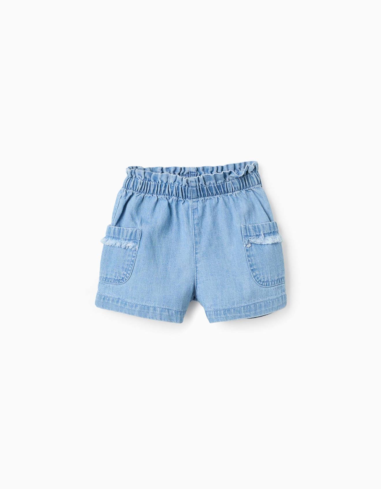 Short En Jean Avec Détails Effilochés Bleu