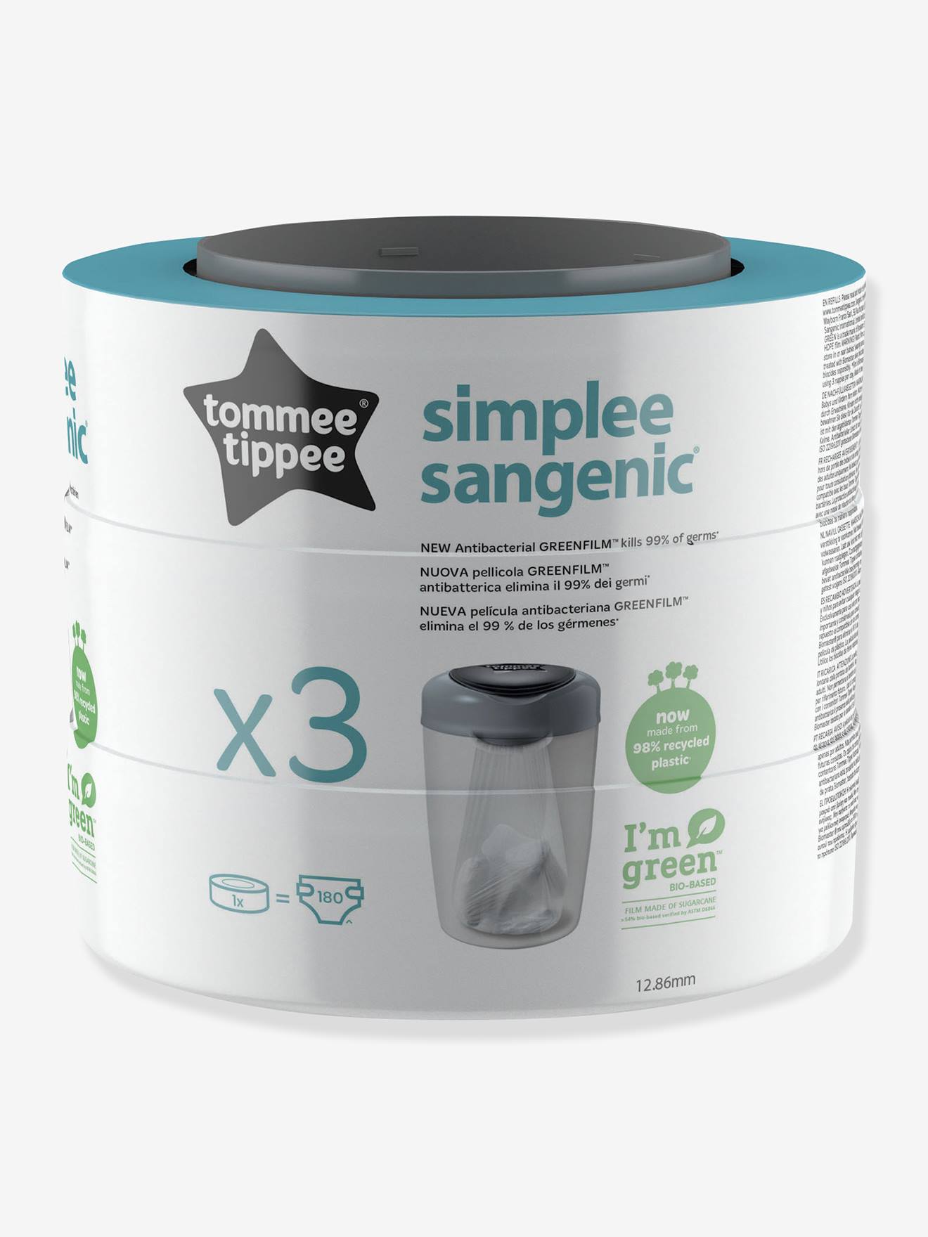 Lot de 3 recharges pour poubelle à couches Simplee Tommee tippee SANGENIC en plastique recyclé blanc (Tommee Tippee) - Image 1