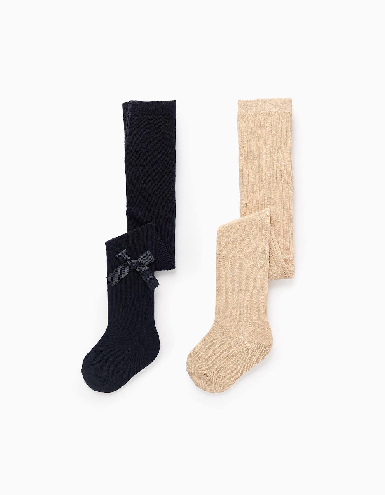 Pack 2 Collants Côtelé/avec Noeud Multicolore