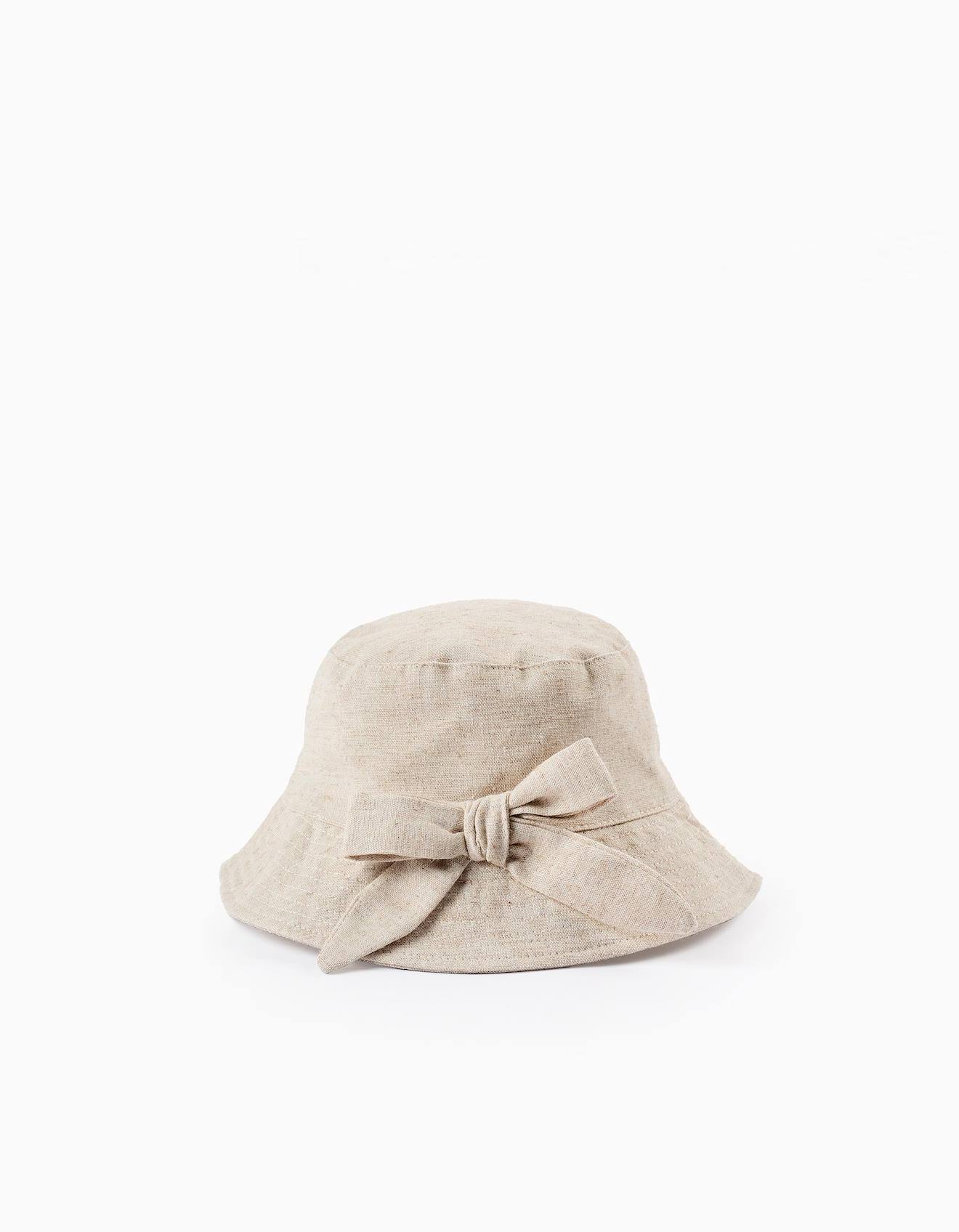Chapeau En Mélange De Lin Avec Nœud Beige