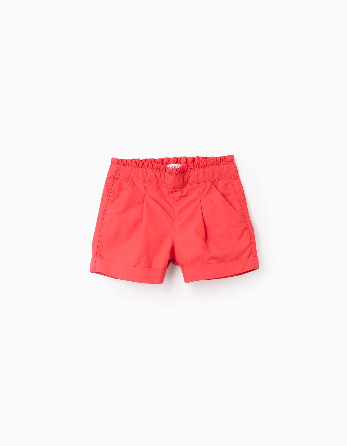 Short En Popeline Avec Volants Rouge