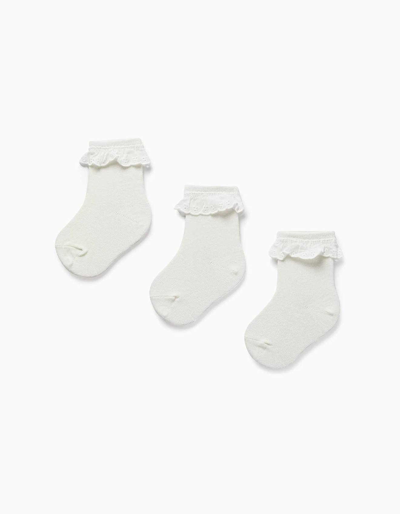 Pack 3 Paires De Chaussettes Avec Broderie Anglaise Blanc