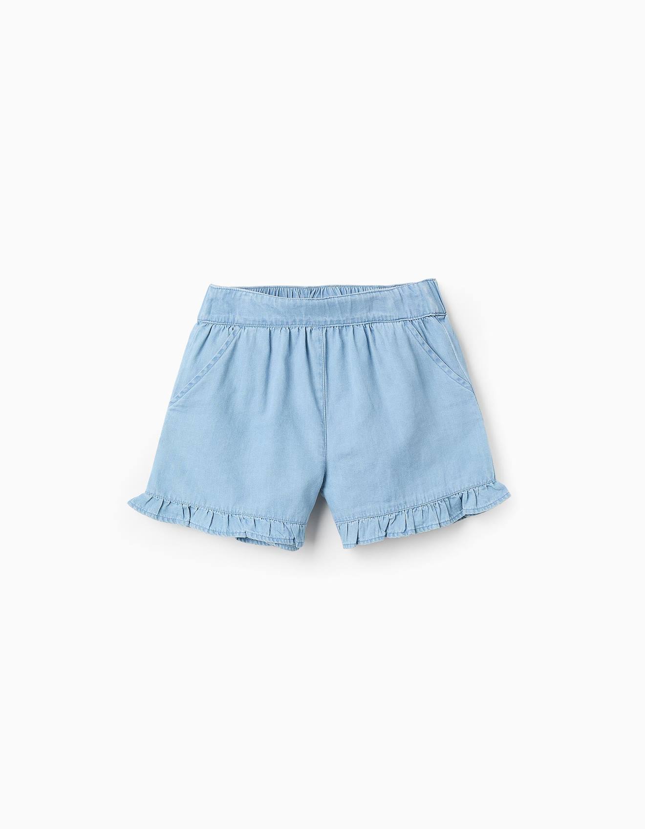 Short Avec Volants En Denim Léger Bleu Clair