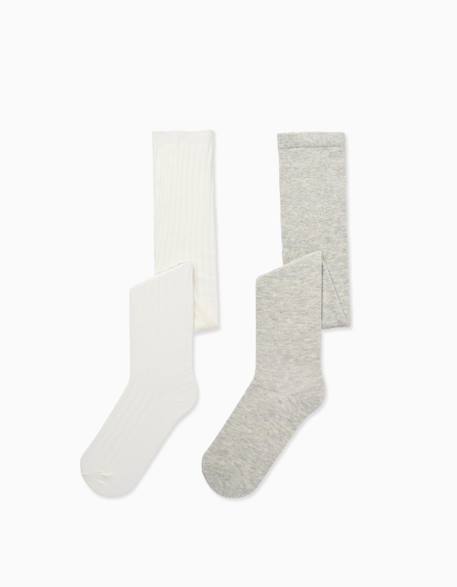 Fille-Sous-vêtement-Pack 2 collants uni/côtelé