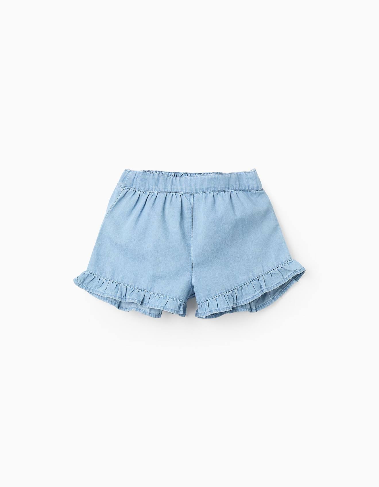 Short Avec Volants En Jean Léger Bleu Clair