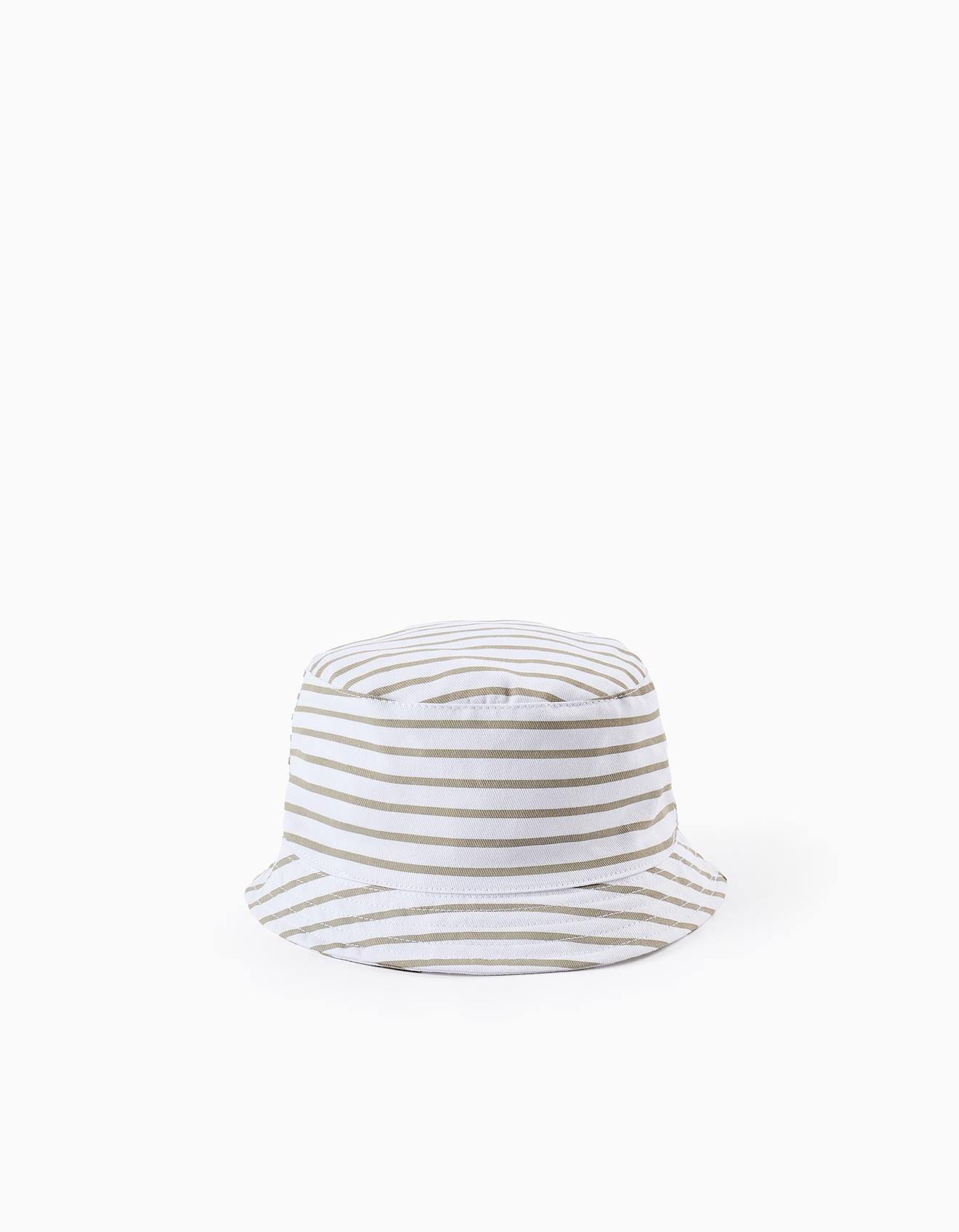 Chapeau En Sergé À Rayures Avec Bandes Latérales Beige Clair