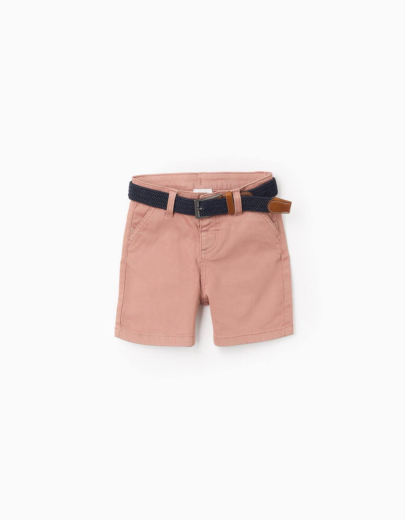 Short En Sergé Avec Ceinture Marrón