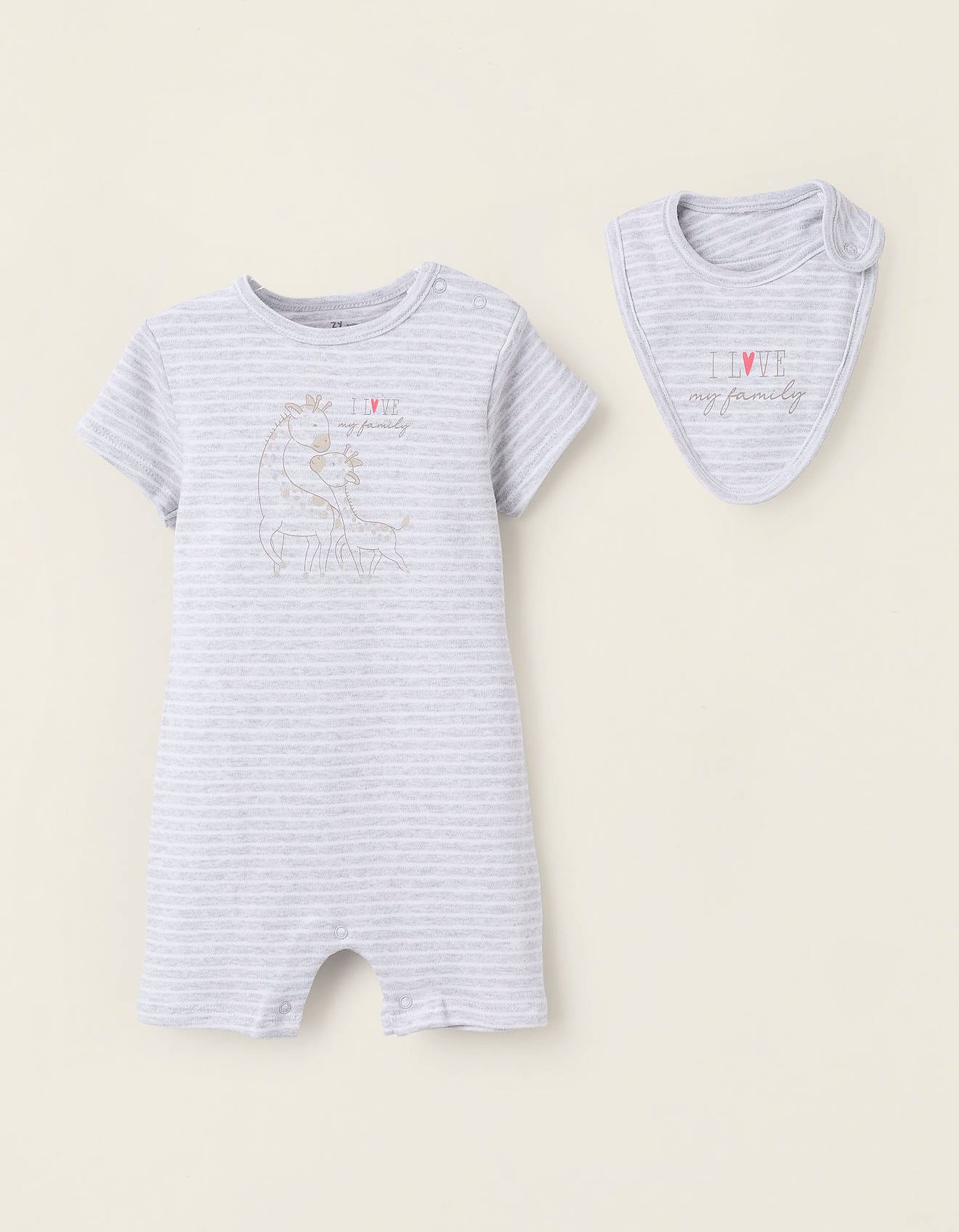 Combi-short + Bavoir Gris Clair