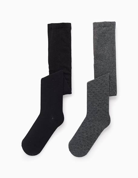 Fille-Sous-vêtement-Pack 2 collants uni/rhombes