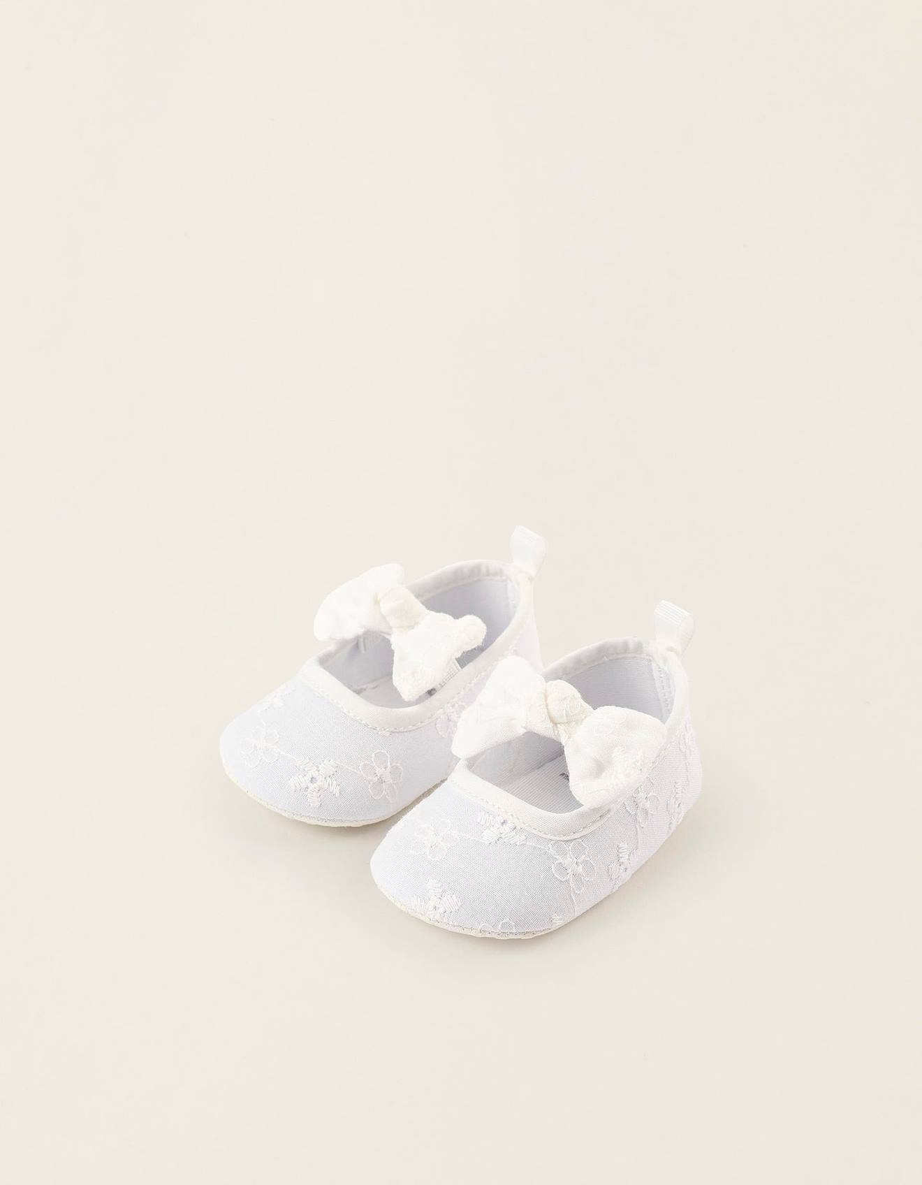 Ballerines De Broderie Anglaise Avec Noeud Beige Clair