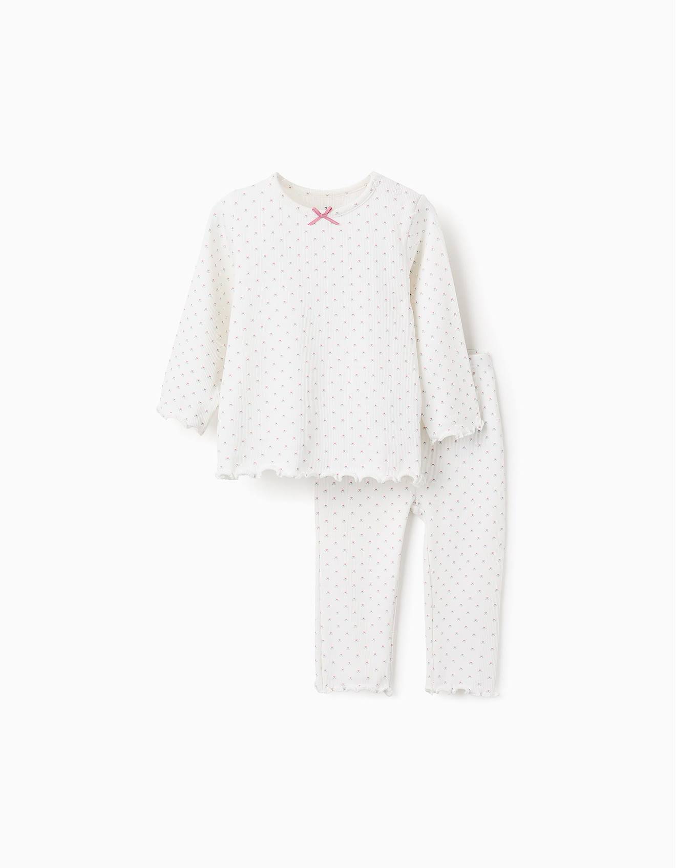Pyjama Côtelé Floral Blanc
