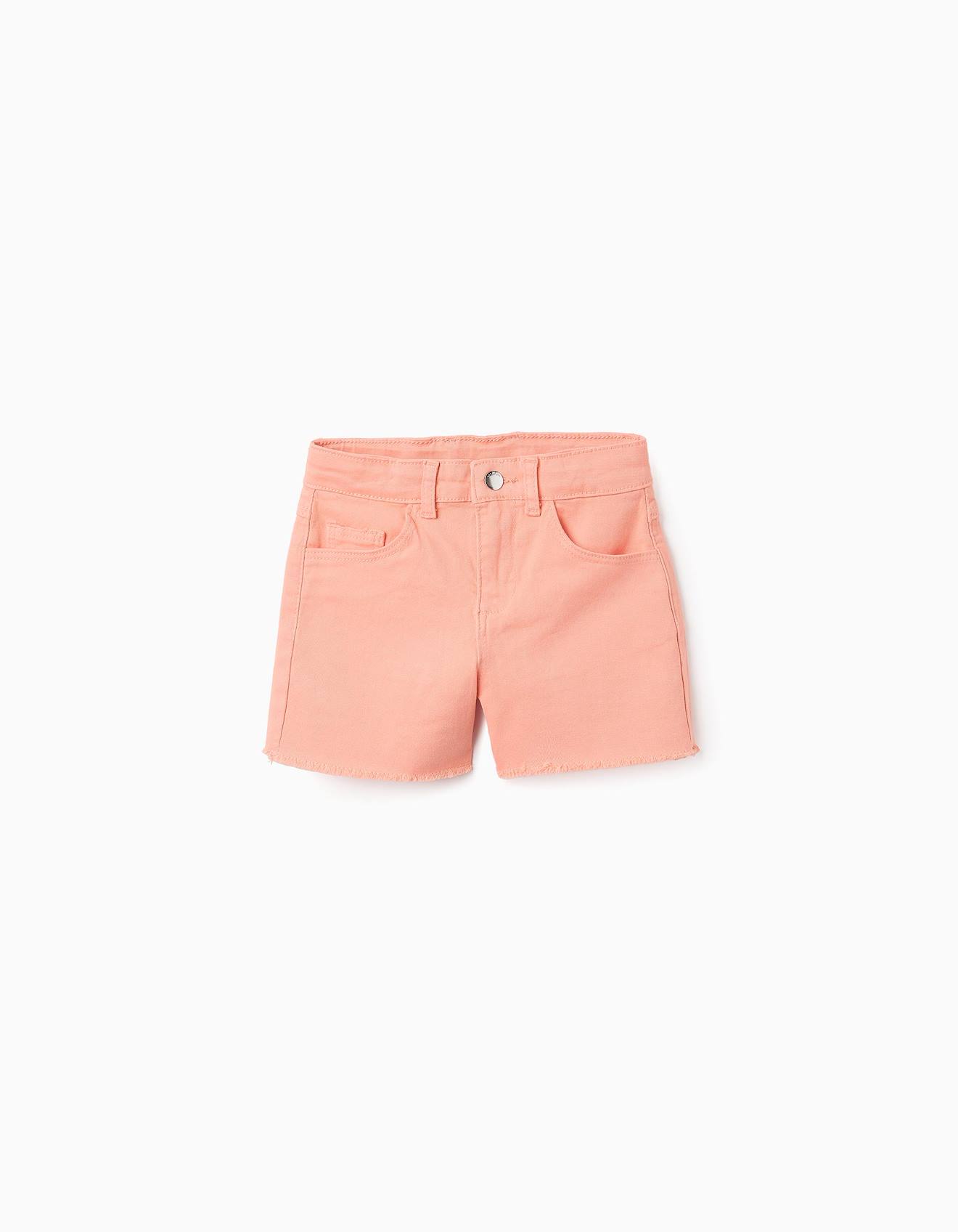 Short En Sergé Avec Ourlets Effilochés Orange
