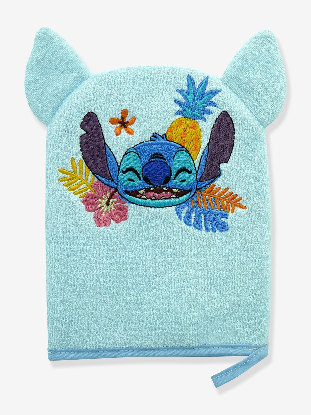 Gant de toilette Disney® ludique brodé tête de Stitch bleu ciel