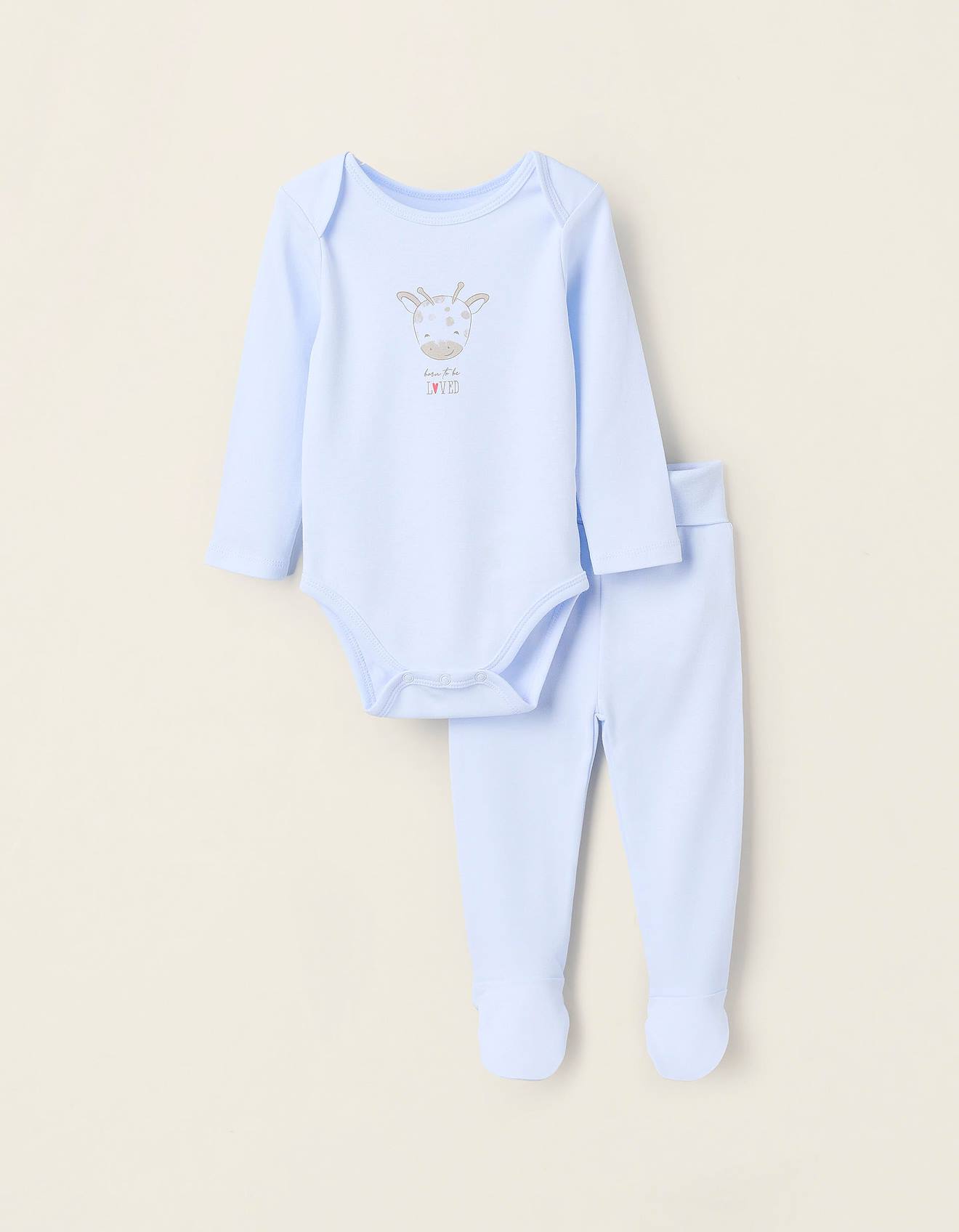 Body + Jogpant Avec Pieds En Coton Bleu