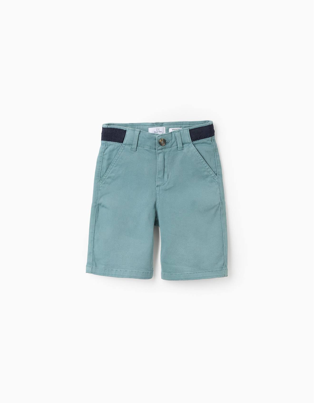 Short En Sergé Avec Taille Contrastée Bleu Clair