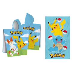 -Ensemble cape de bain et drap de plage imprimés 100% coton, pokemon grass et port