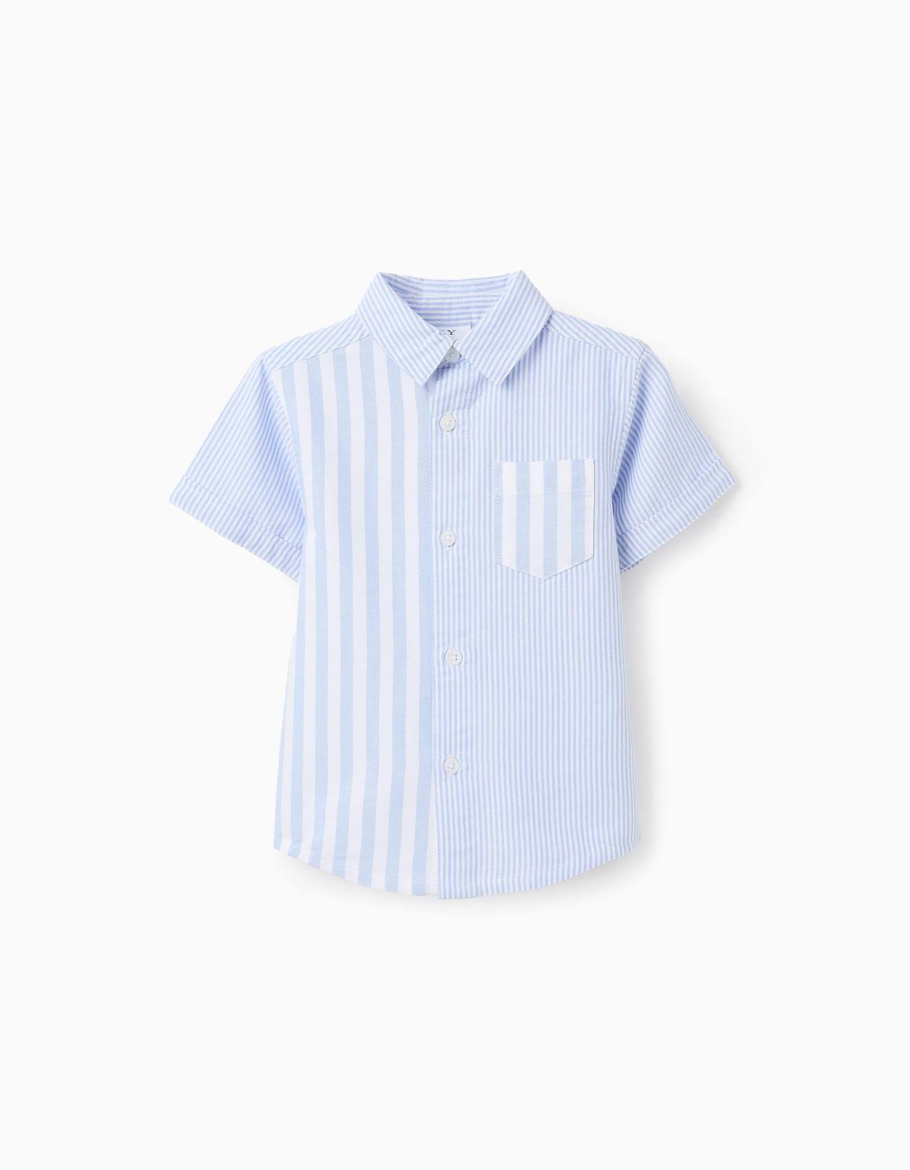 Chemise À Manches Courtes En Oxford 100% Coton Bleu Clair
