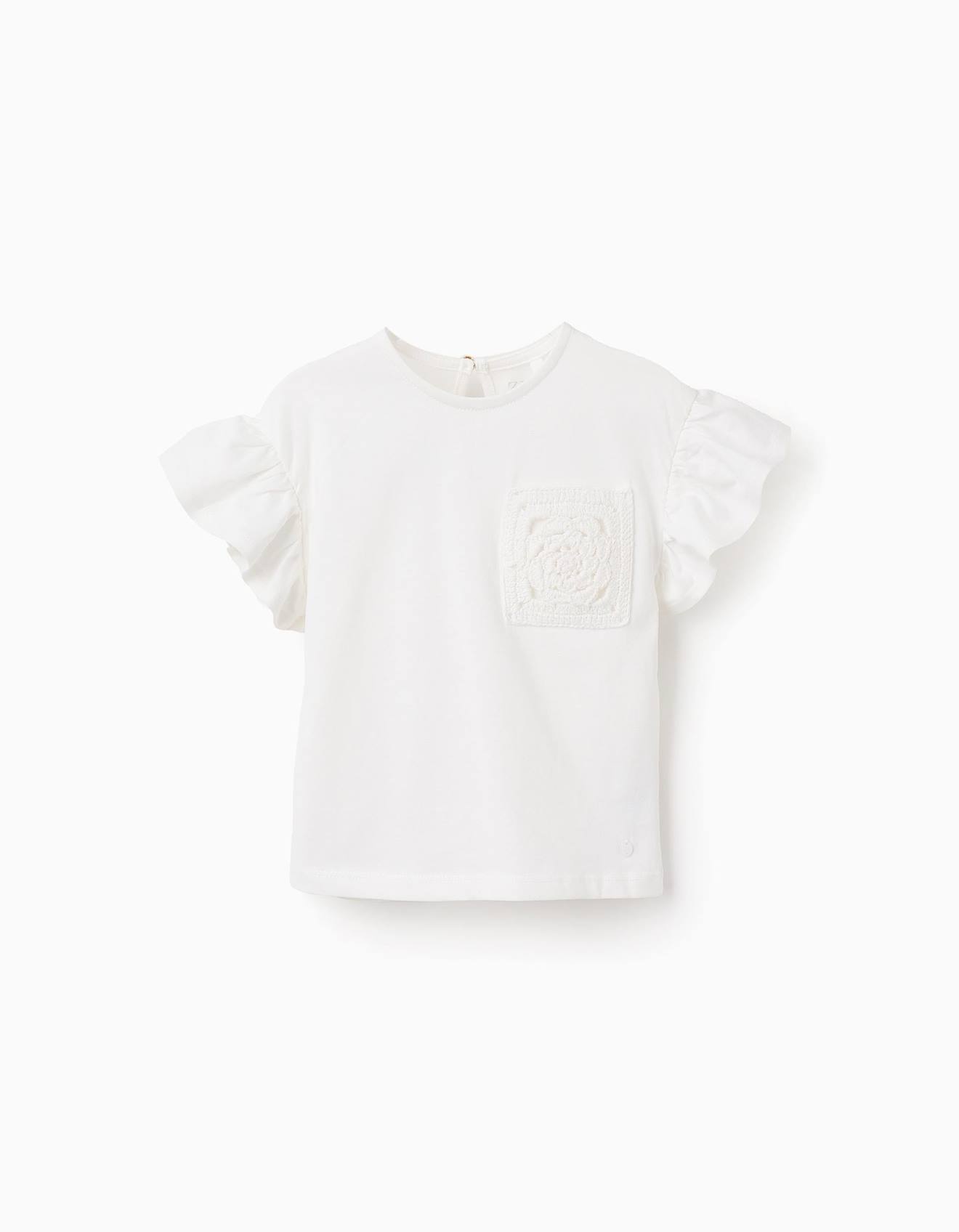 T-shirt 100% Coton Avec Volants Blanc