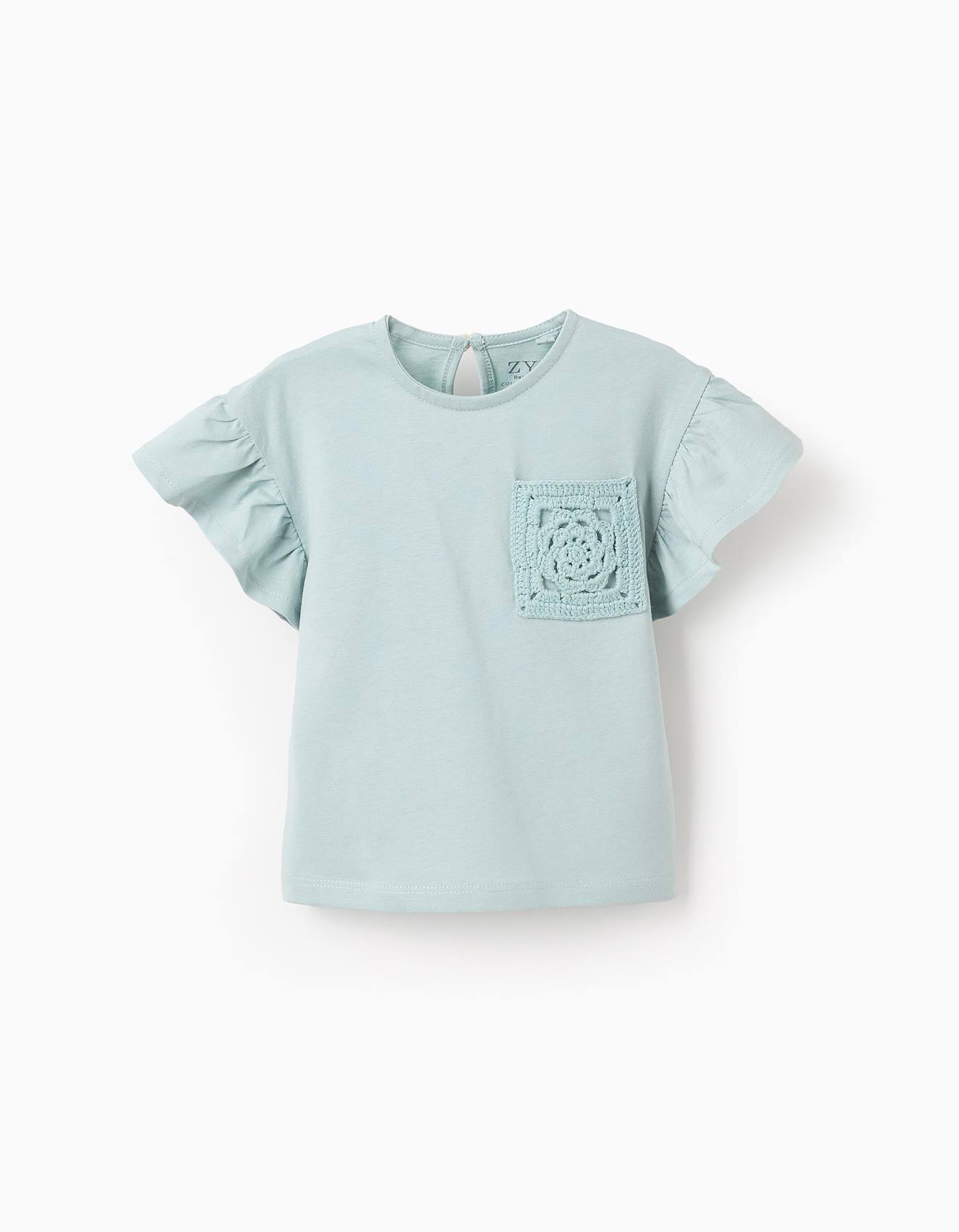 T-shirt 100% Coton Avec Volants Bleu Clair