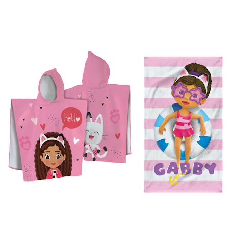 Fille-Vêtements de sport-Ensemble cape de bain et drap de plage imprimés 100% coton, gabby et la maison magique duo et pink