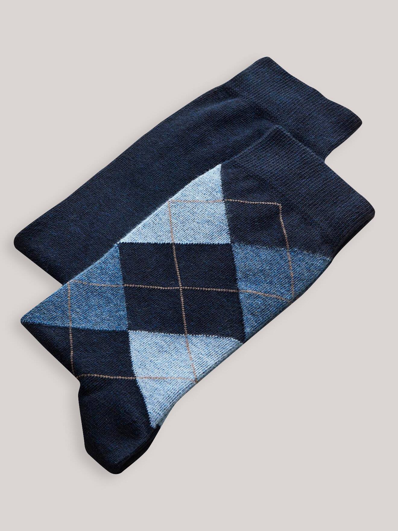 Lot De 2 Chaussettes Intarsia Et Unie Bleu Fonce