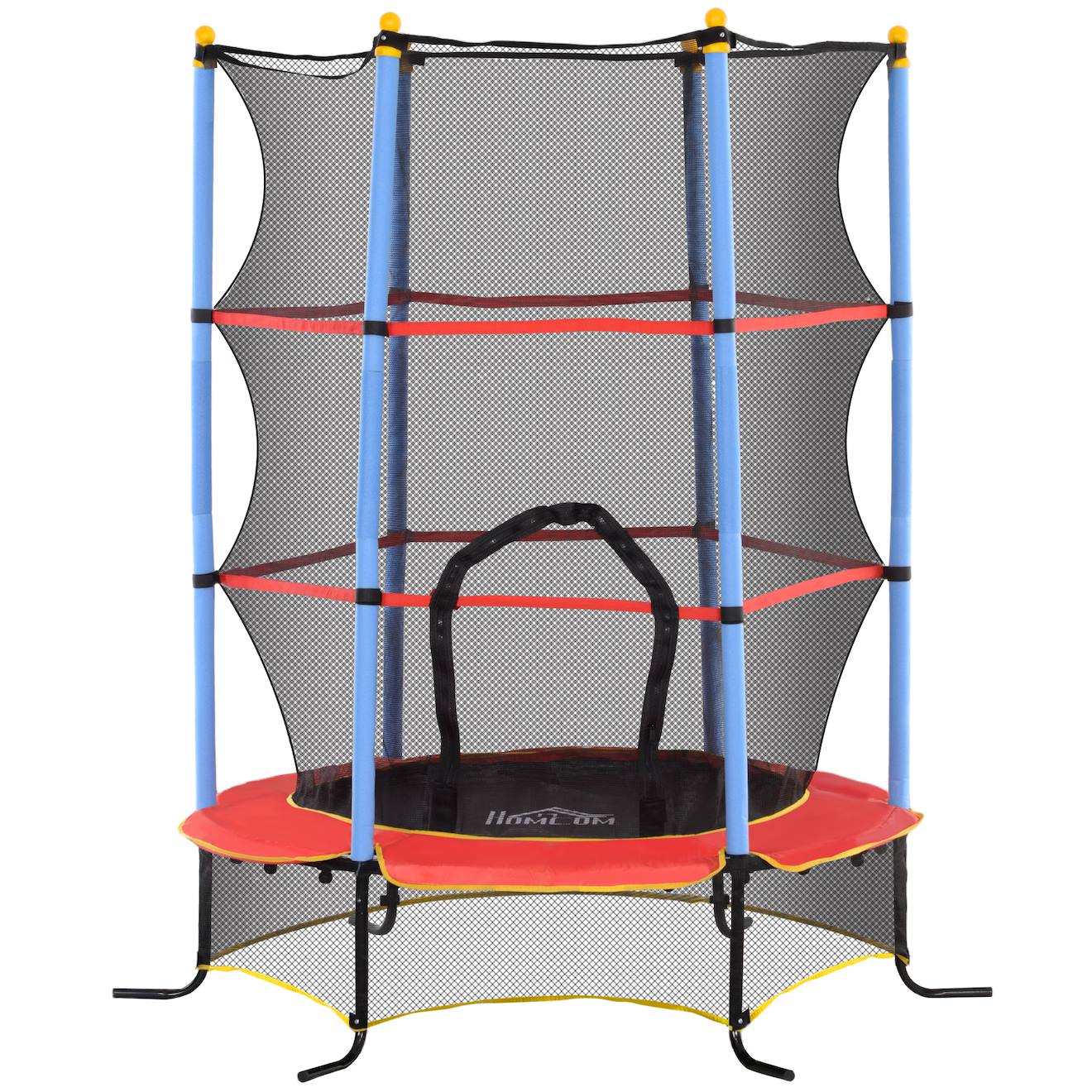 Trampoline De Jardin Enfant Ø 1,75 X 1,90h M Filet De Sécurité Porte Zipée Couvre-ressorts 6 Poteaux Rembourrés Inclus Rouge