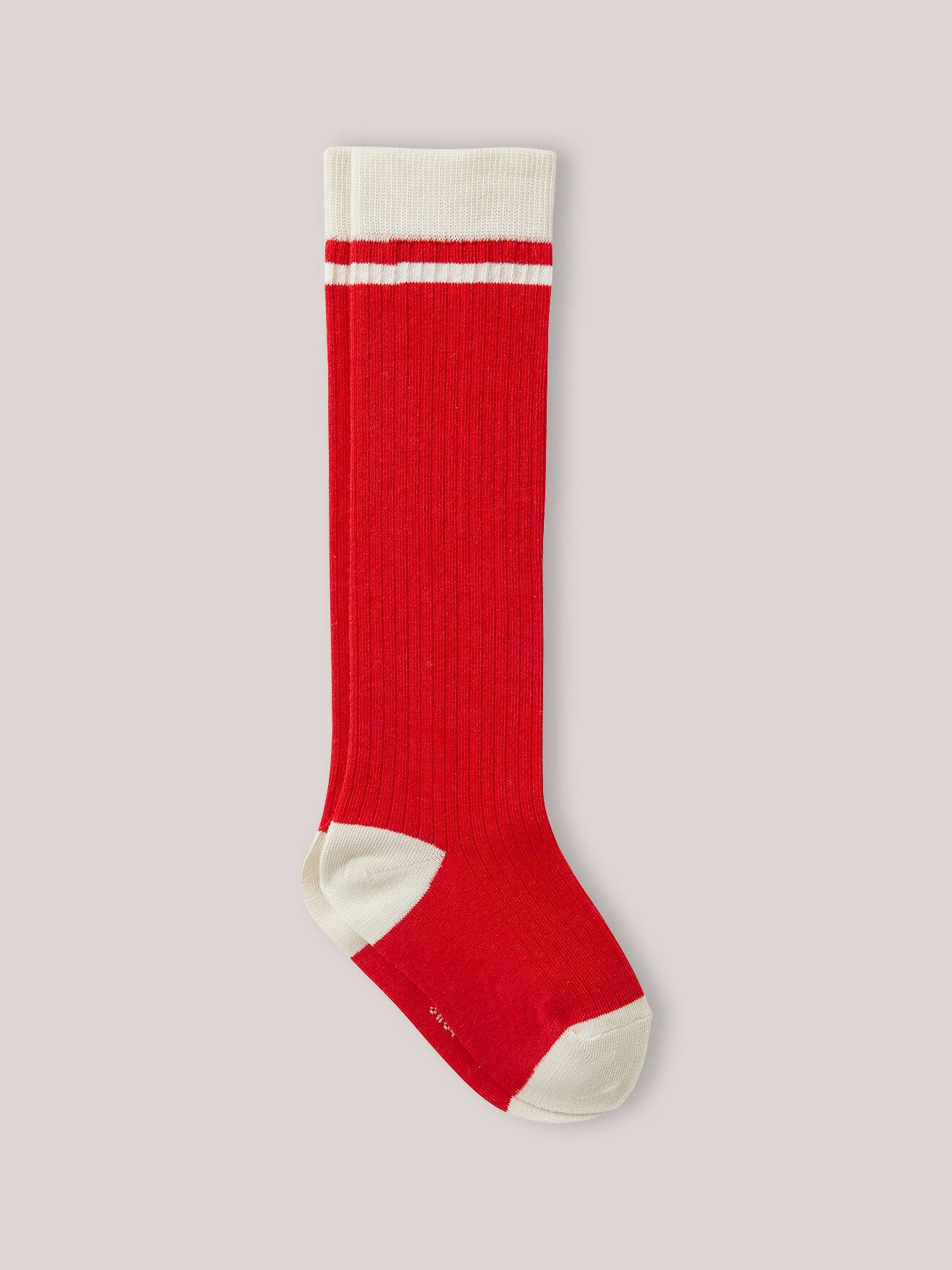 Chaussettes Hautes Fille Côtelées Rouge