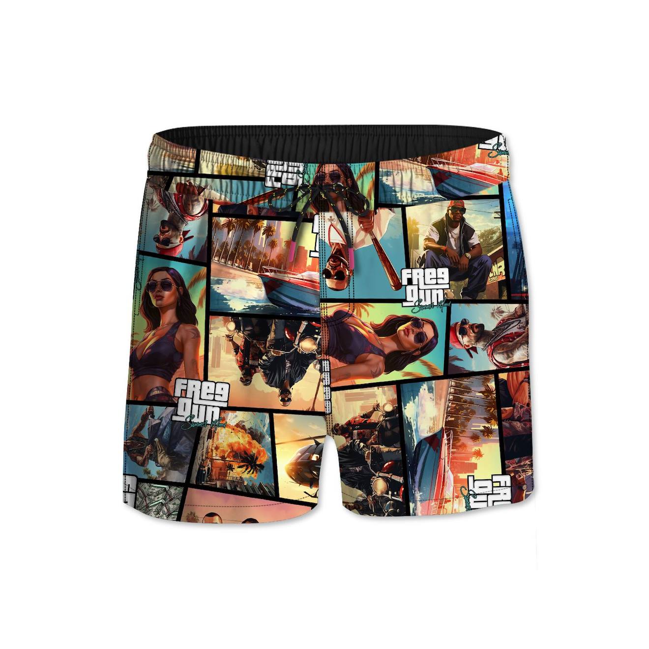 Short De Bain Court Avec Doublure Et Ceinture Élastiquée Gang Jaune/orange/turquoise/noir