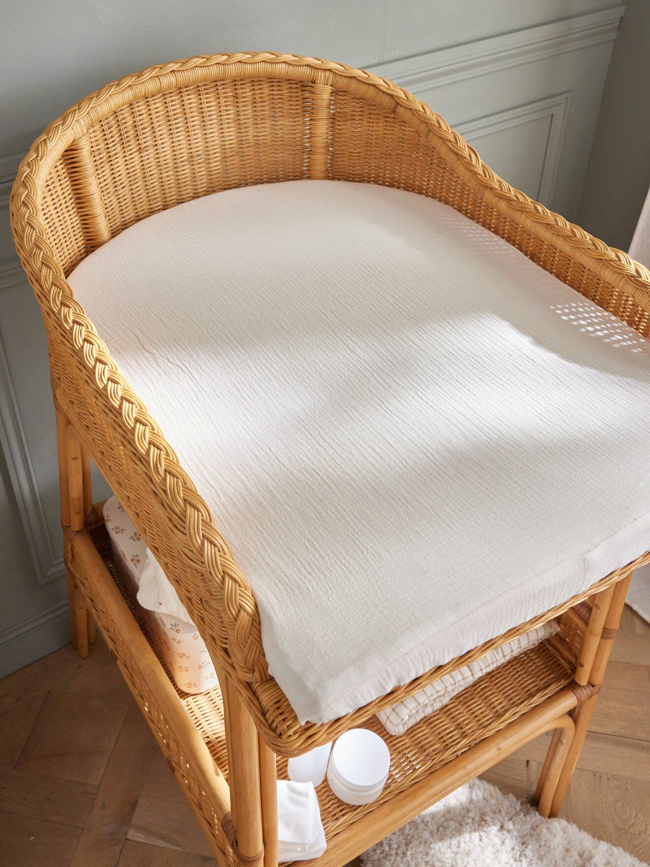 Drap-housse Coton Biologique Table À Langer Céleste Blanc Moyen Uni