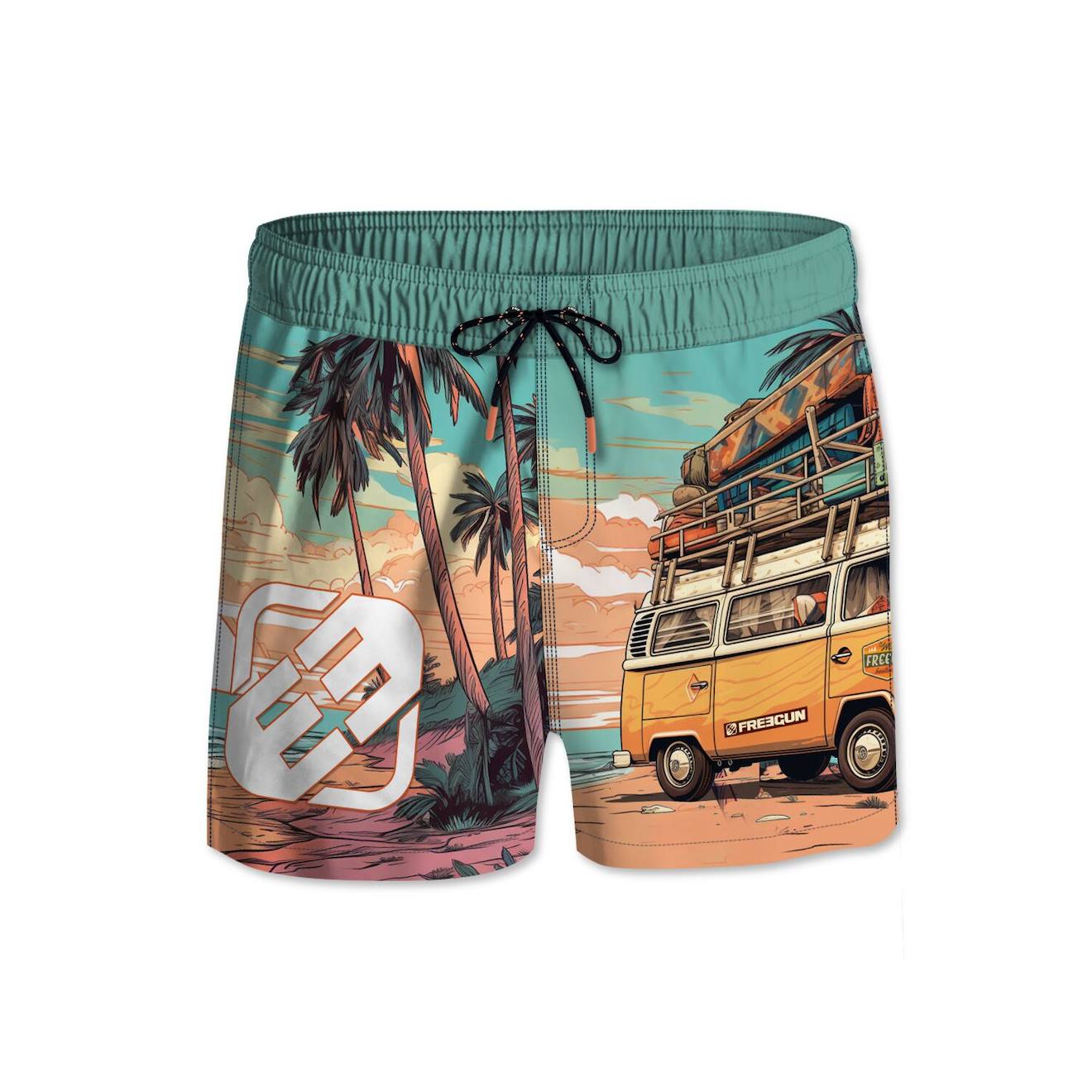 Short De Bain Court Avec Doublure Et Ceinture Élastiquée Jaune/orange/turquoise/noir