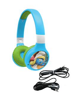 Jouet-Casque 2 en 1 schtroumpfs bluetooth et filaire avec limitation de son