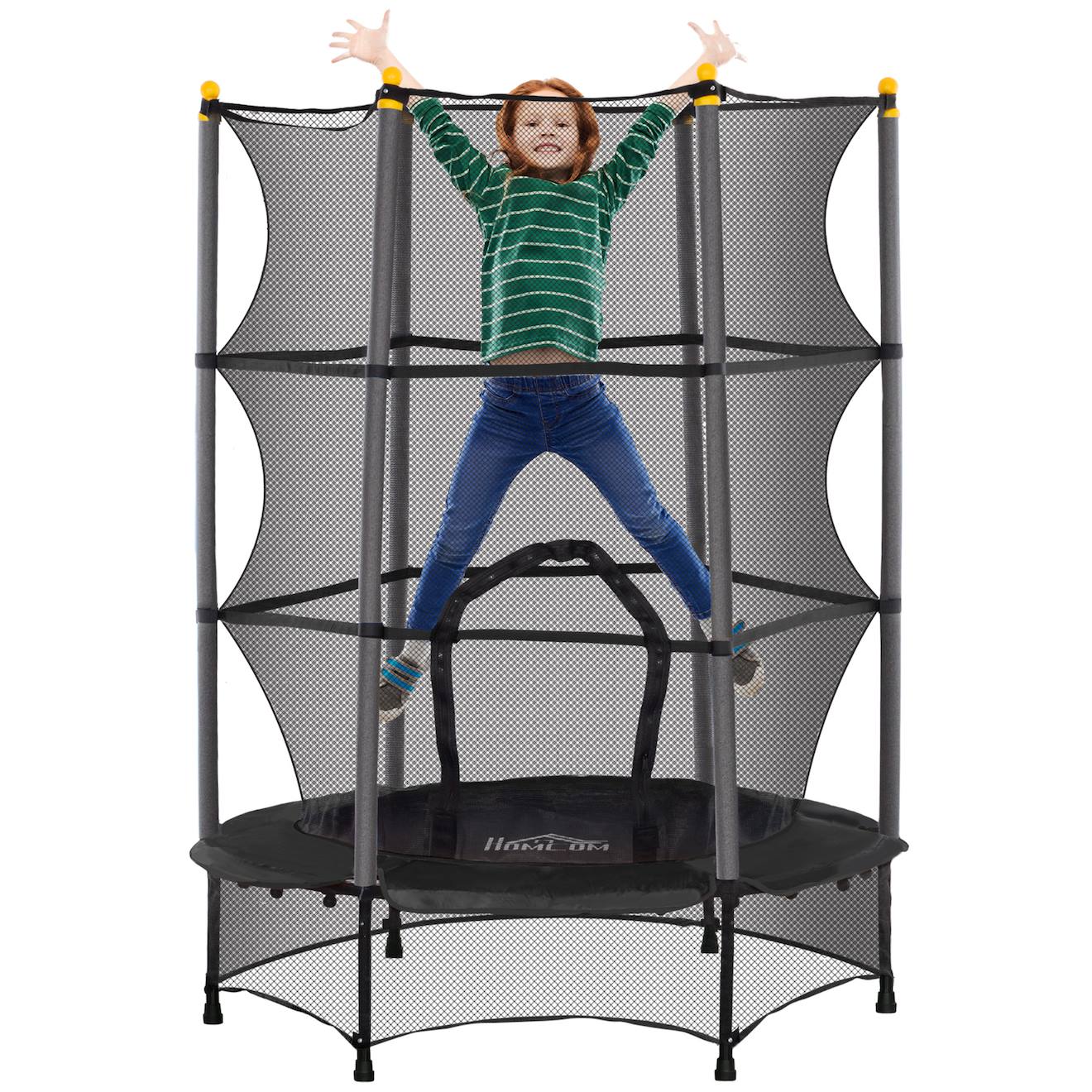 Trampoline De Jardin Enfants Ø 1,40 X 1,90h M Filet De Sécurité Porte Zipée Couvre-ressorts 6 Poteaux Rembourrés Inclus Noir