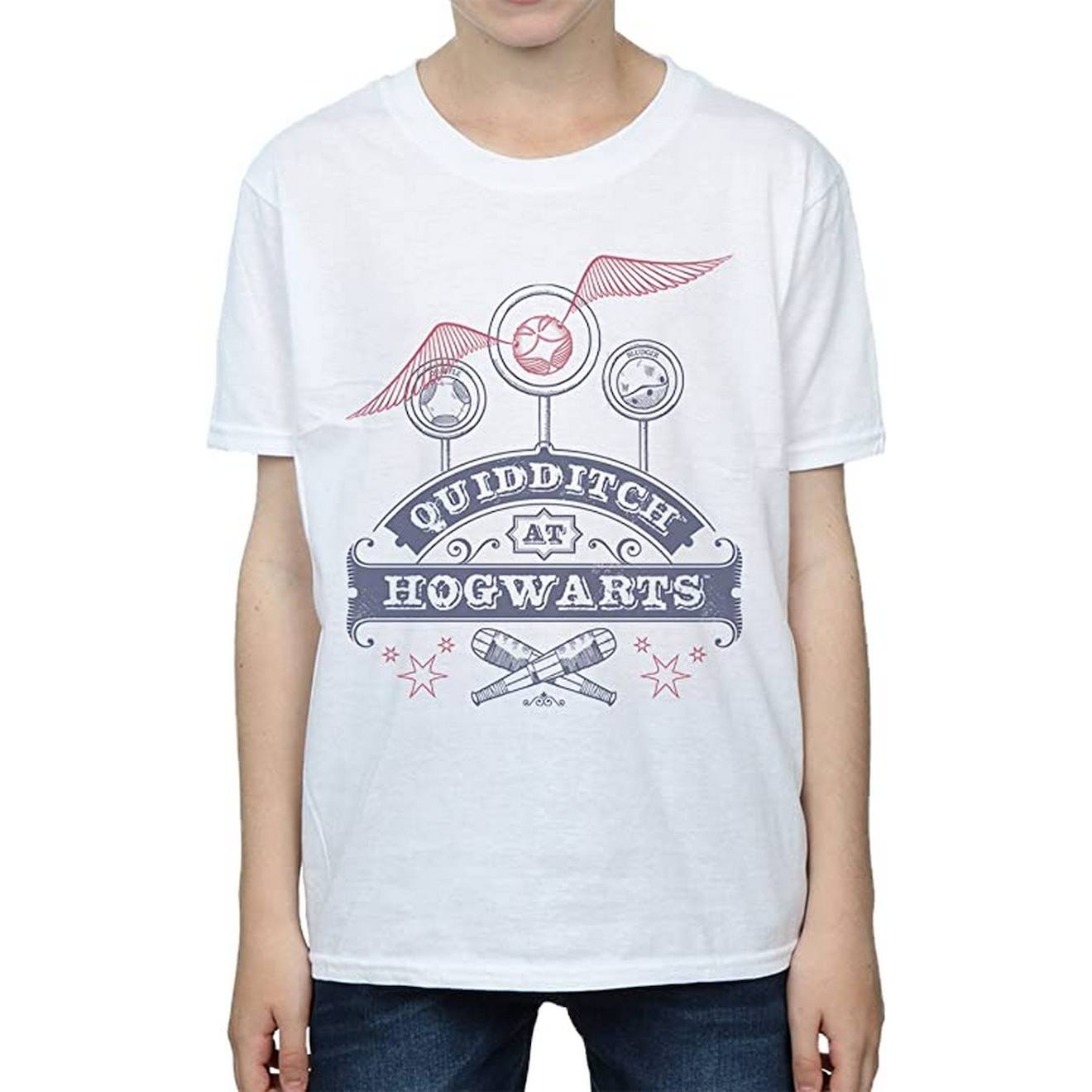T-shirt En Coton Peigné De Qualité Supérieure Harry Potter Quidditch At Hogwarts Blanc