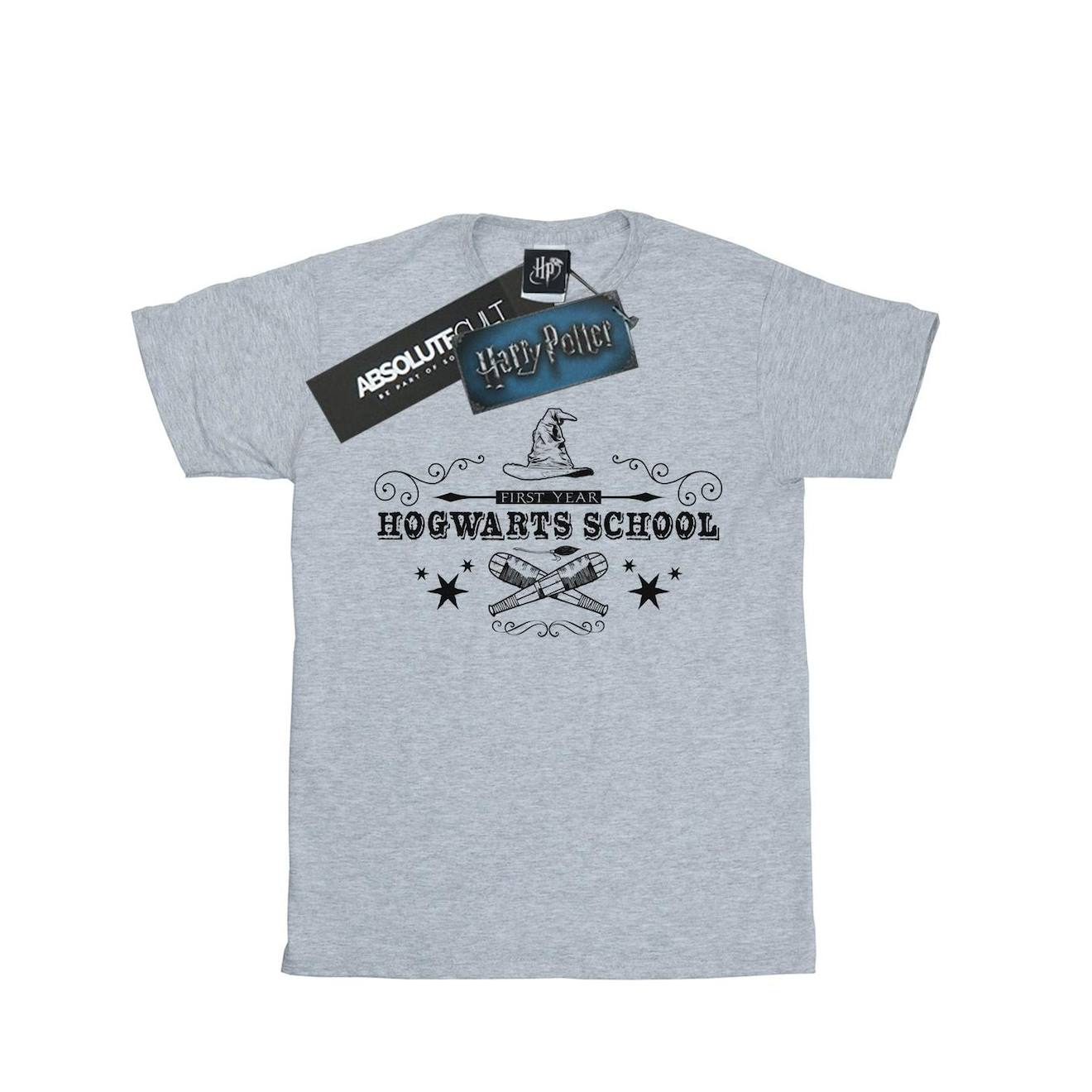 T-shirt Coton Harry Potter Hogwarts First Year Gris Chiné