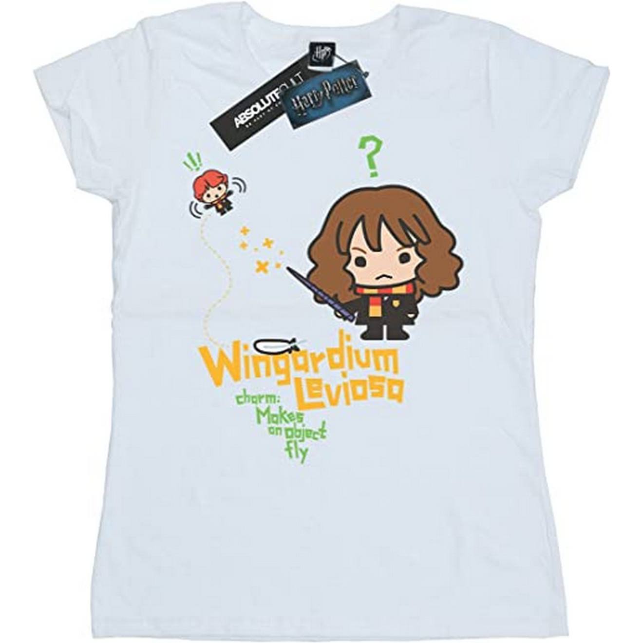 T-shirt En Coton Peigné De Qualité Supérieure Harry Potter Wingardium Leviosa Blanc