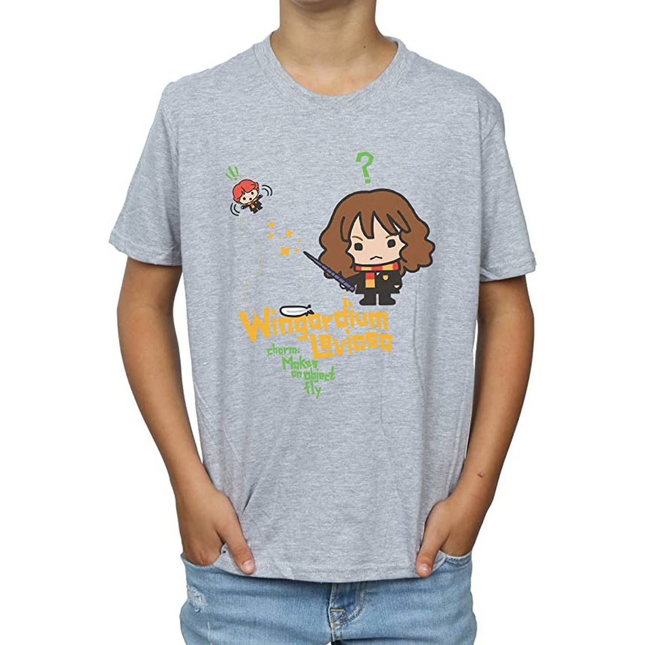 T-shirt Coton Harry Potter Wingardium Leviosa Gris Chiné