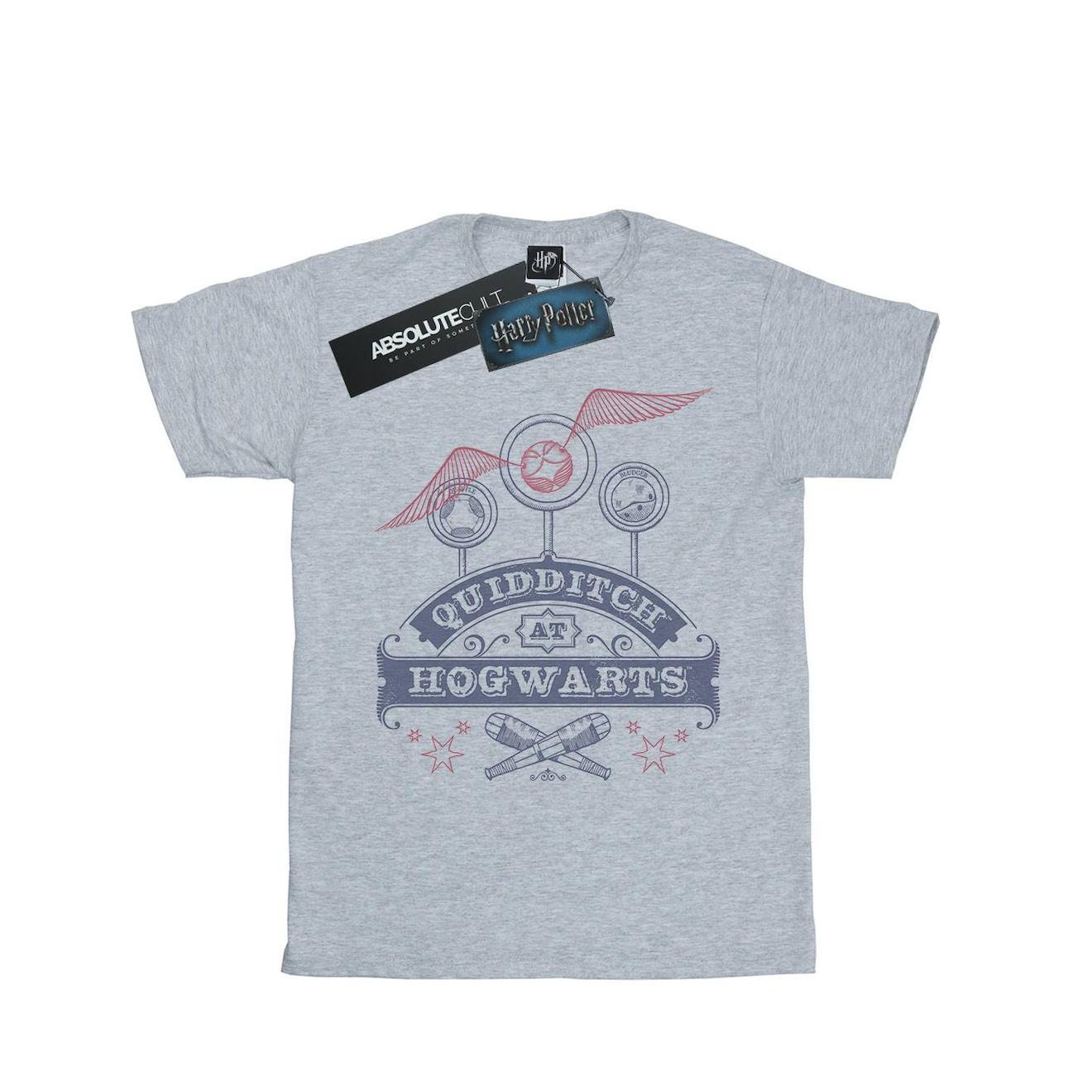 T-shirt Coton Harry Potter Quidditch At Hogwarts Gris Chiné