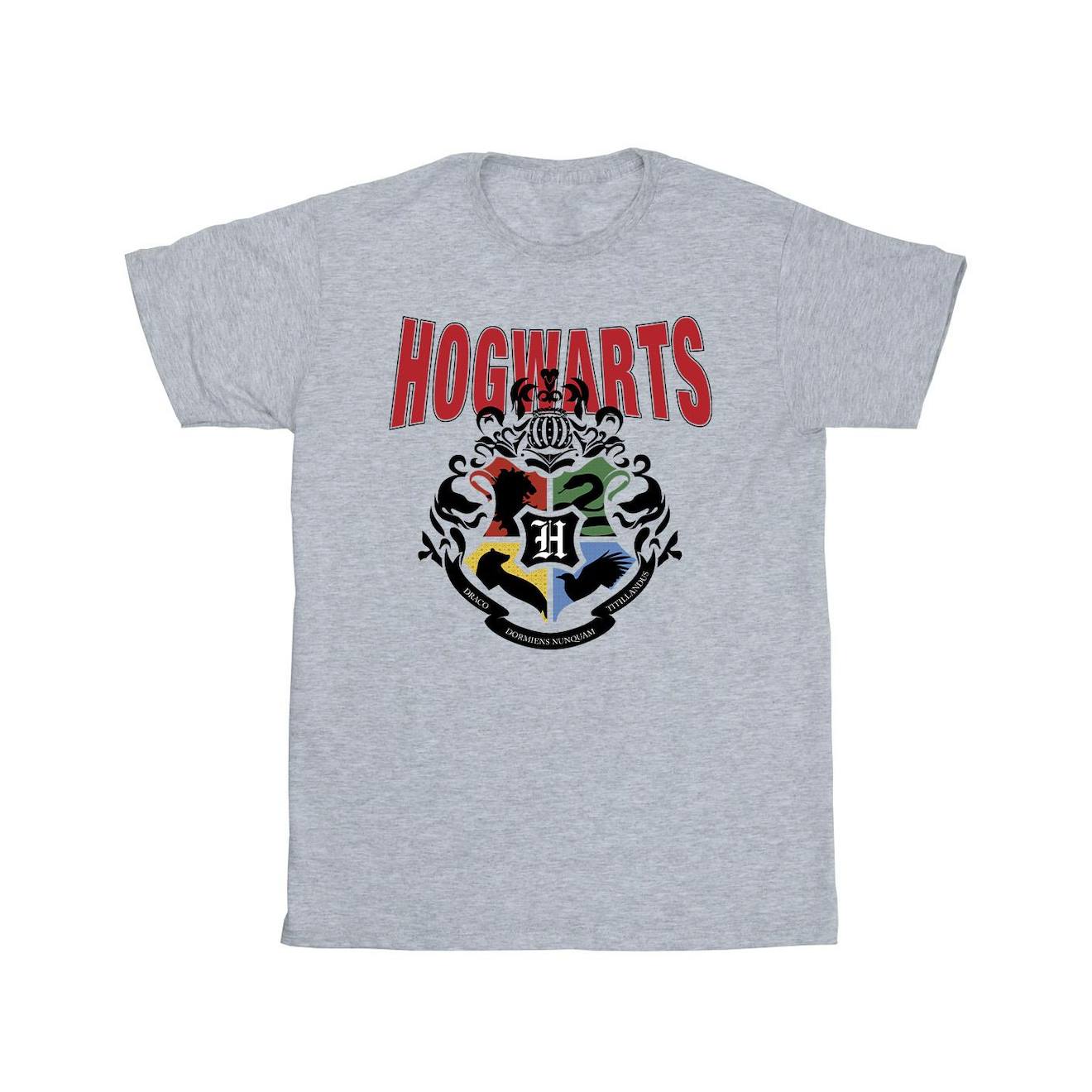 T-shirt Coton Harry Potter Hogwarts Gris Chiné