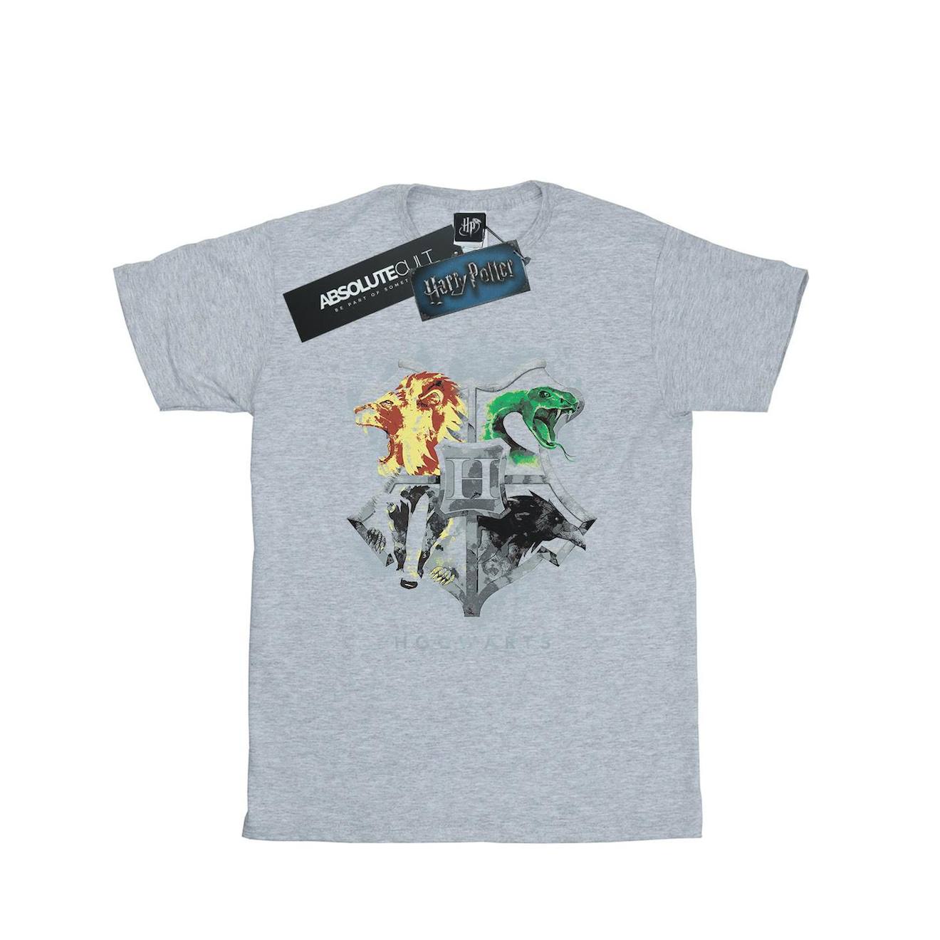T-shirt Coton Harry Potter Hogwarts Gris Chiné