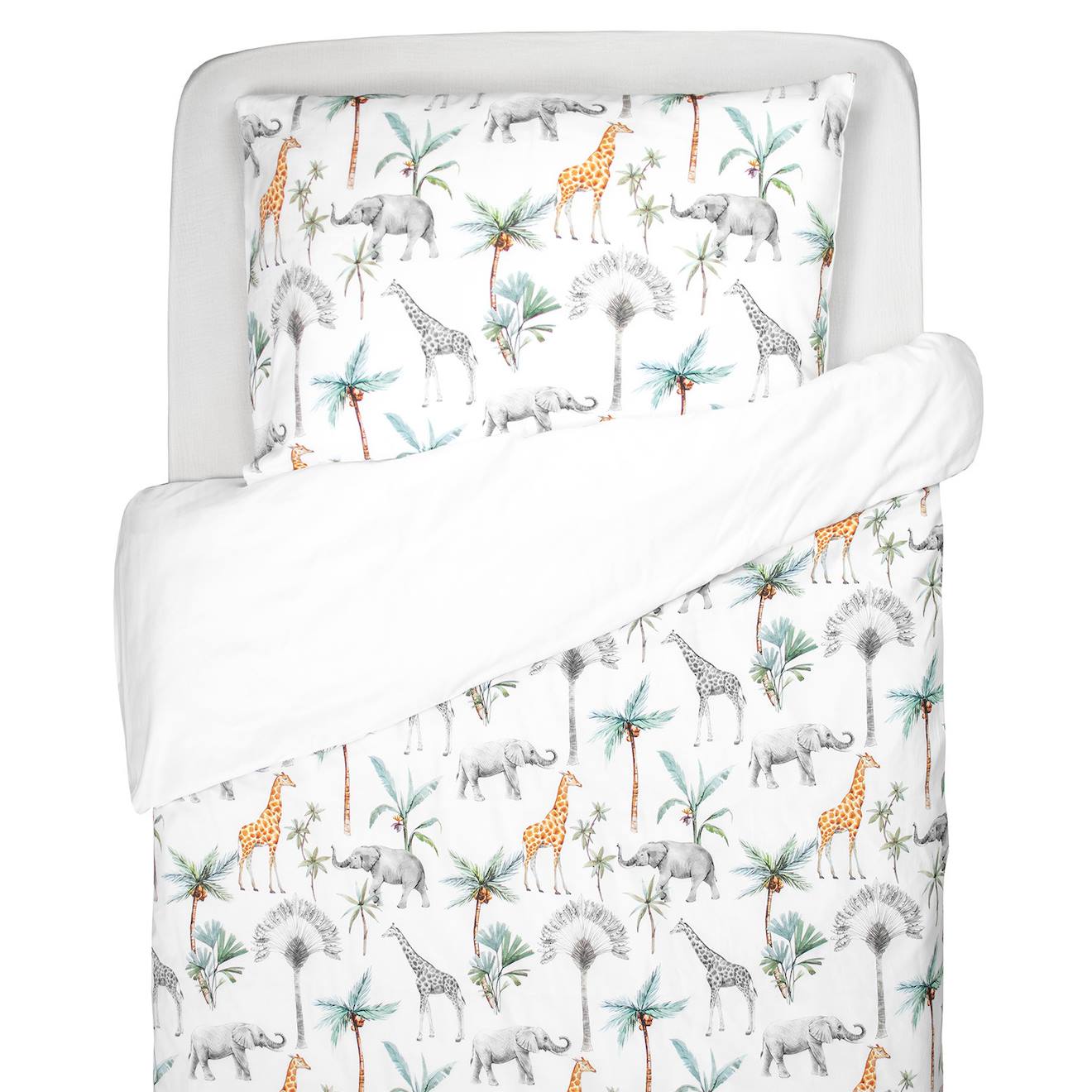 Parure Réversible Housse De Couette + Taie D'oreiller Enfant Safari Safari, Vert, Gris, Blanc